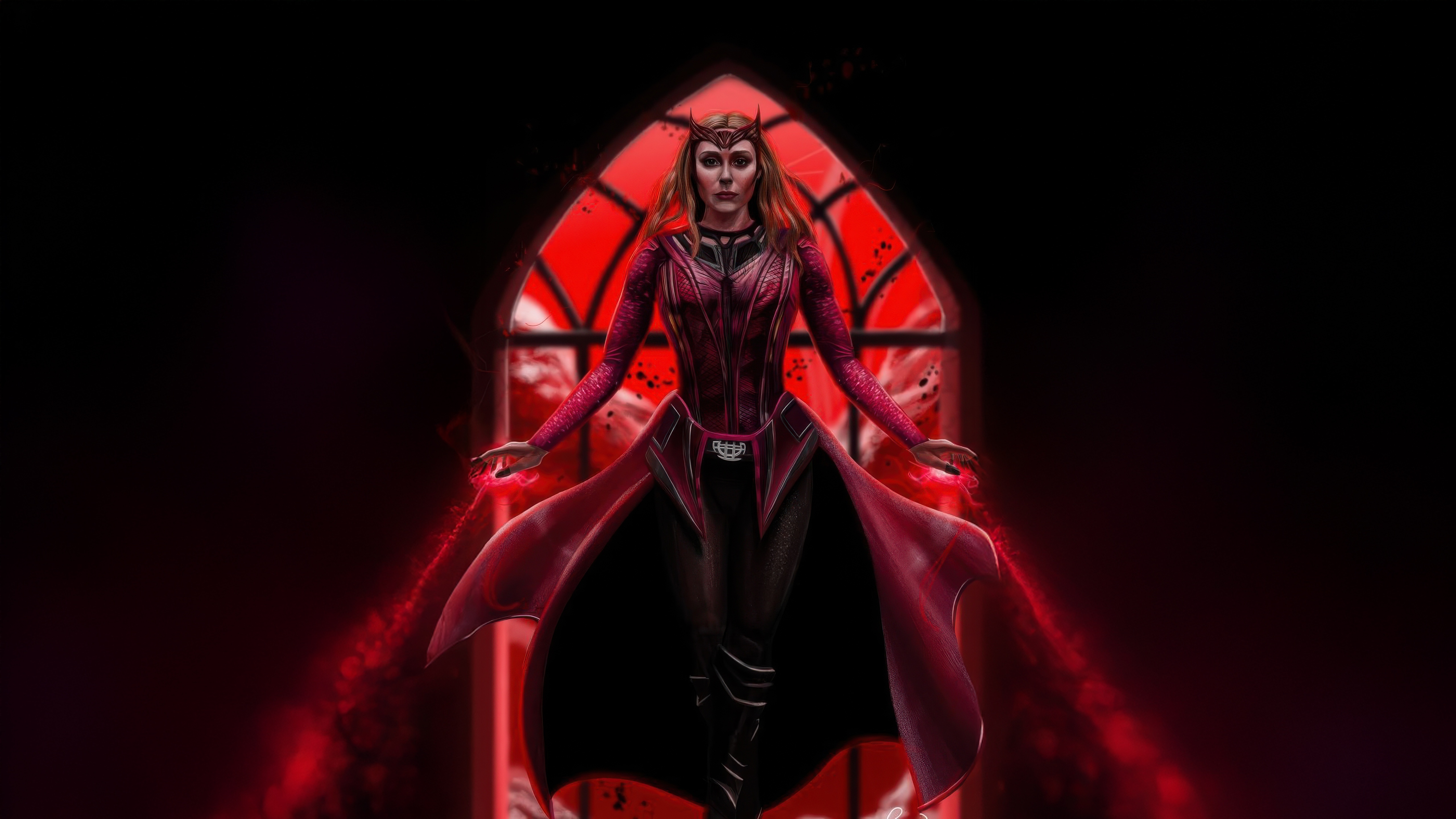 Scarlet Witch with red mystical energy HD Wallpaper