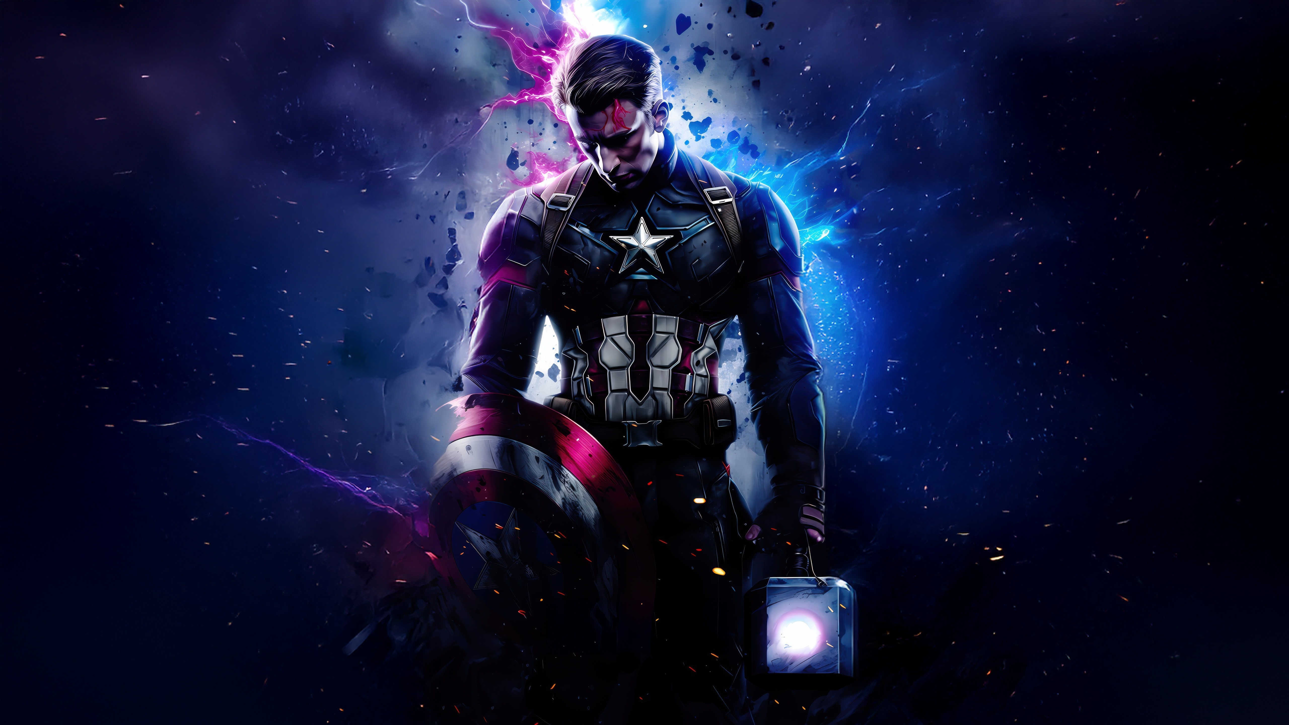 Captain America holding Mjolnir and his shield HD Wallpaper