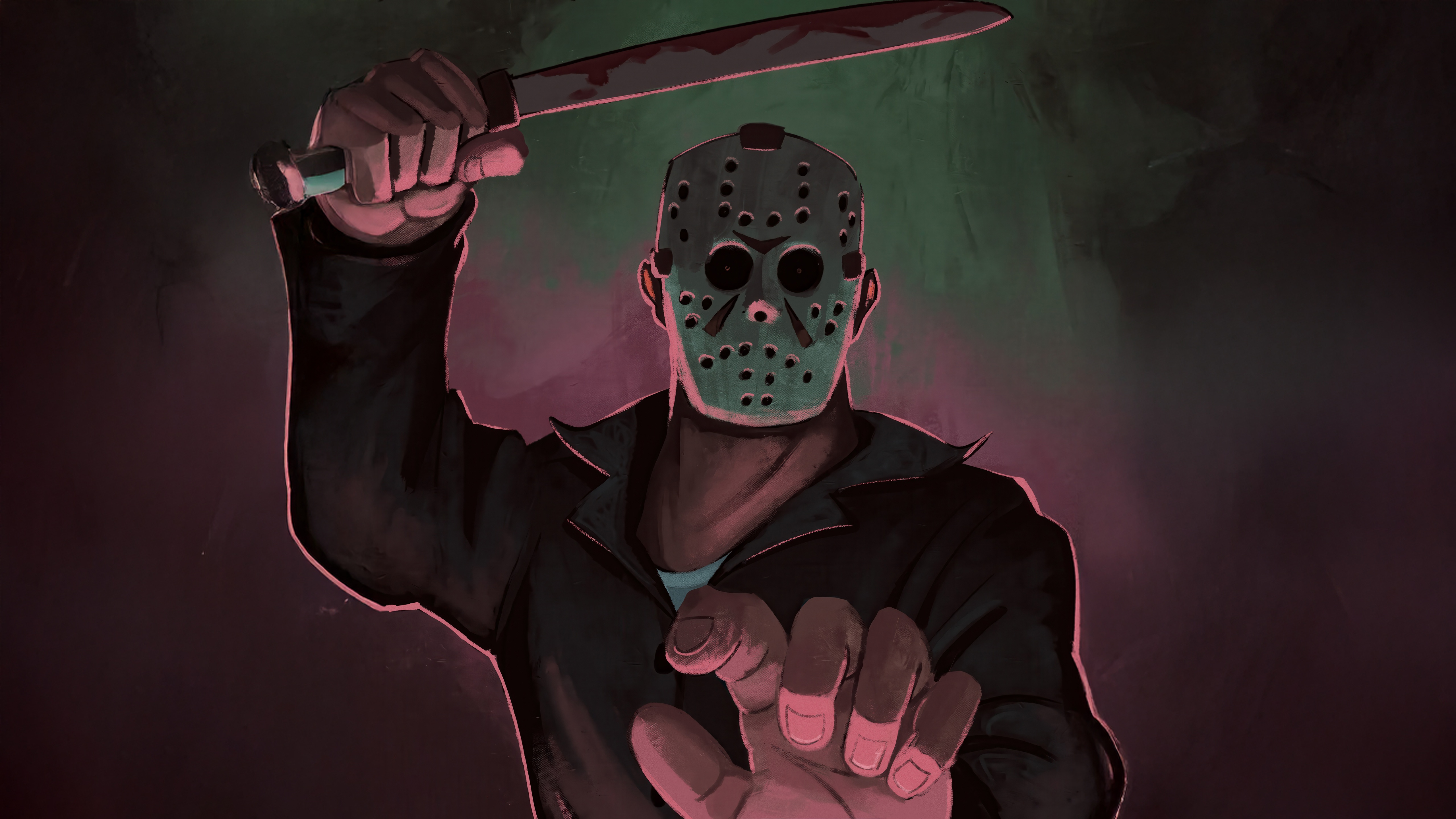 Jason Voorhees holding a bloody knife HD Wallpaper