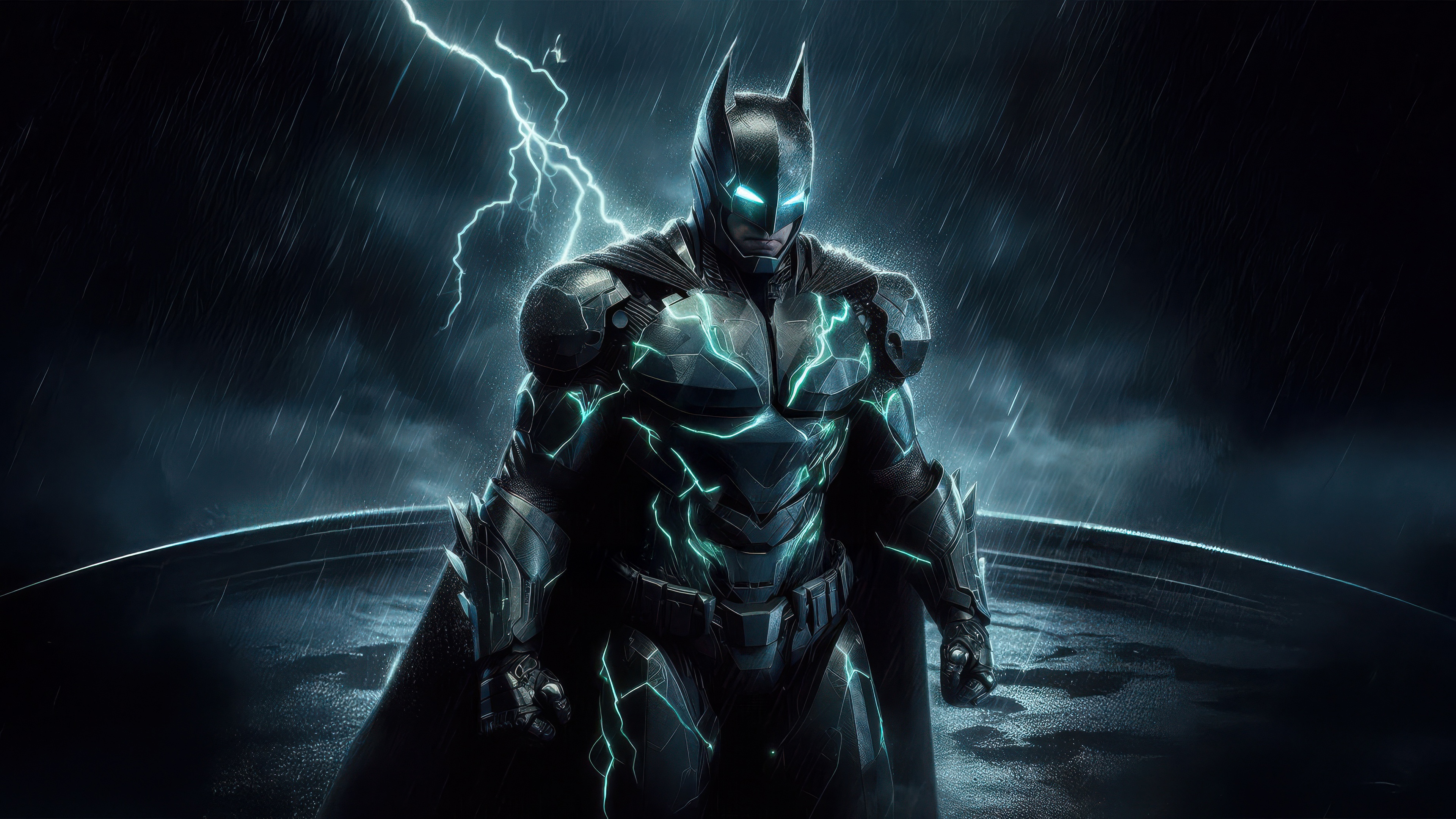 Batman with Electrifying Power in the Rain HD Wallpaper