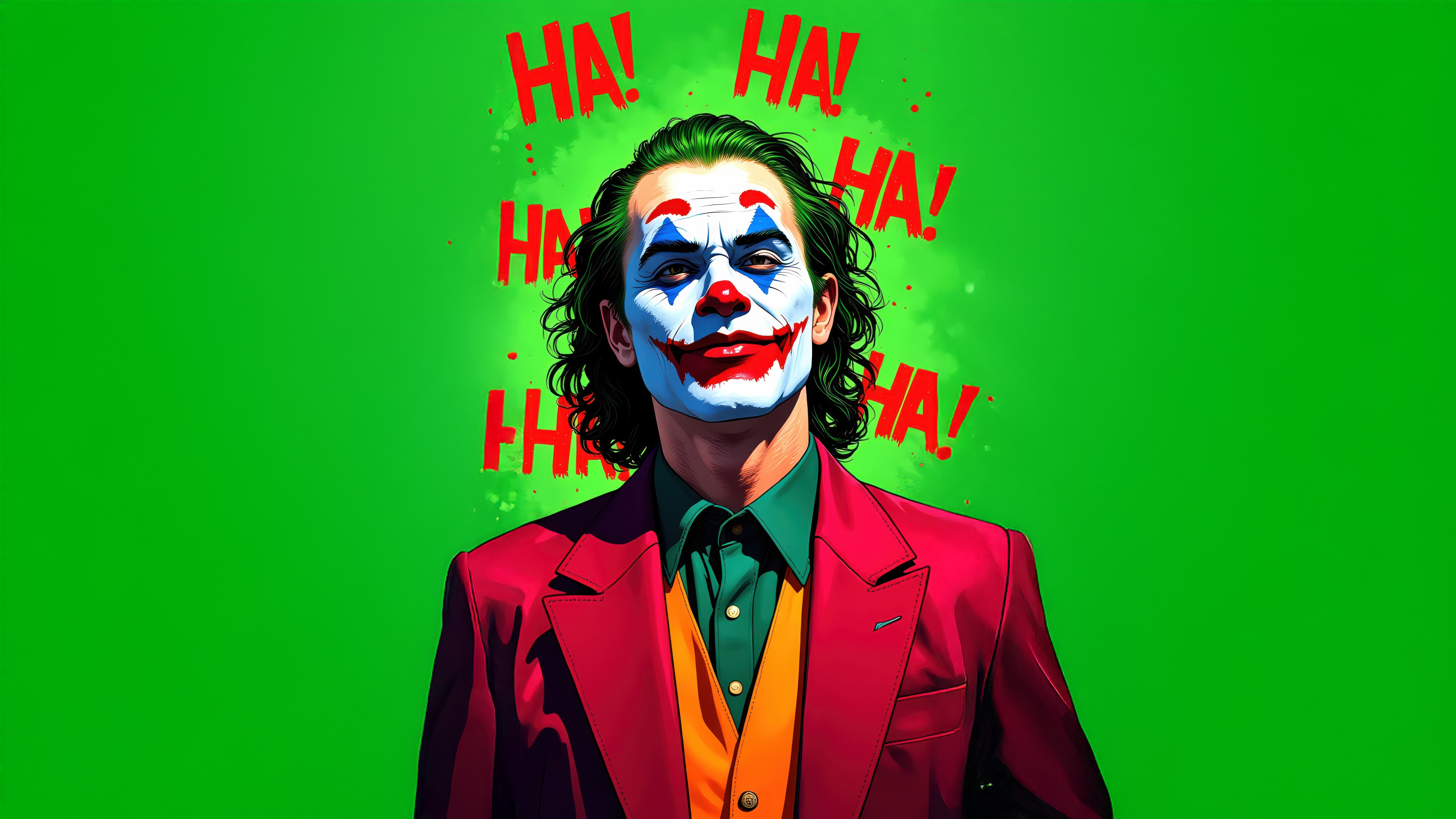 Joker with HA! text on green background HD Wallpaper