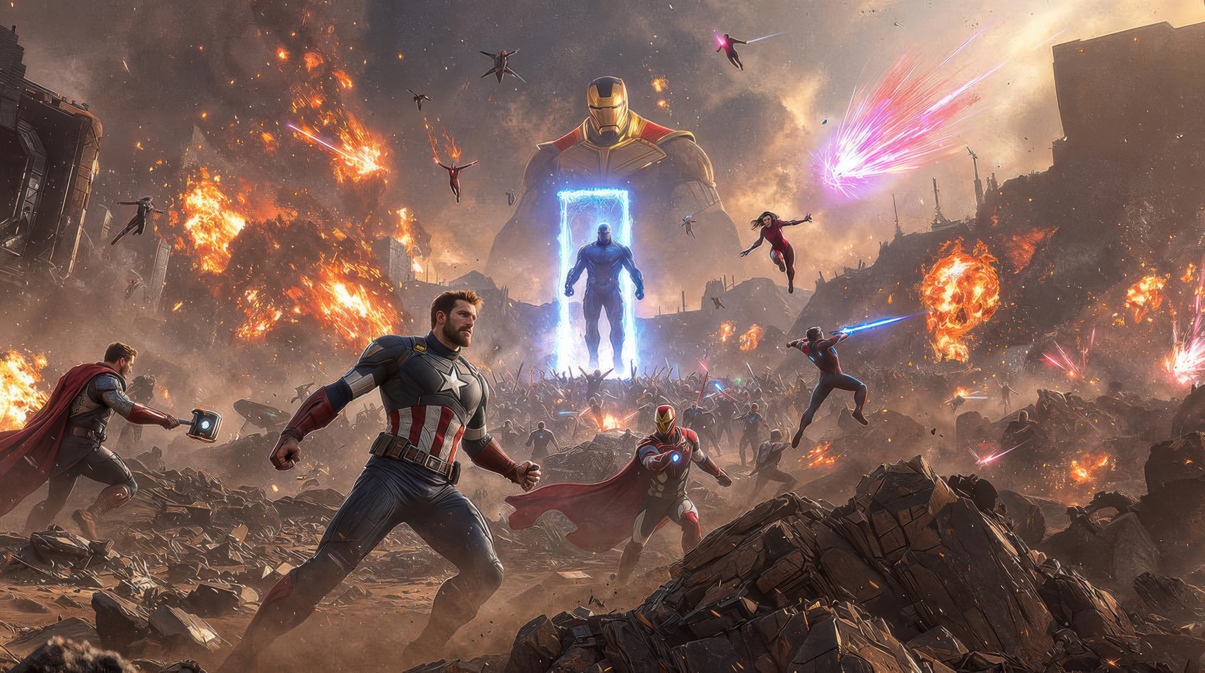 Avengers Battle in a Destroyed City HD Wallpaper