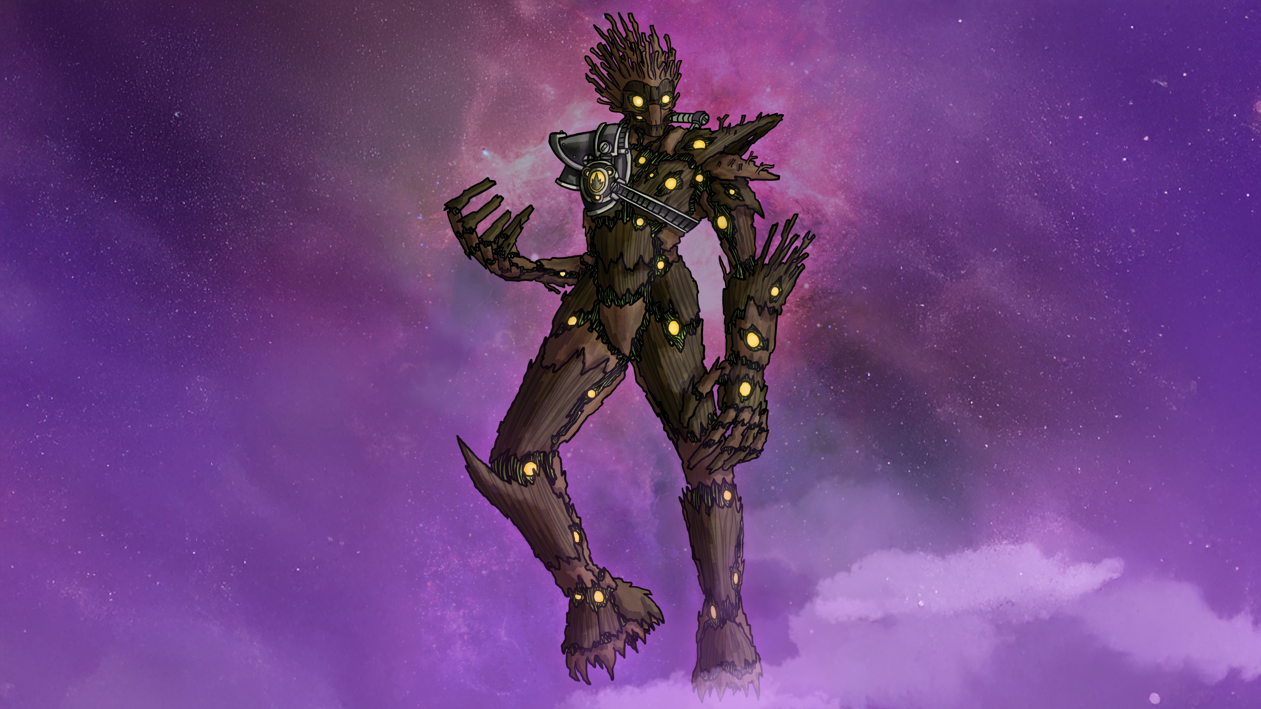 Groot in a Cosmic Nebula HD Wallpaper