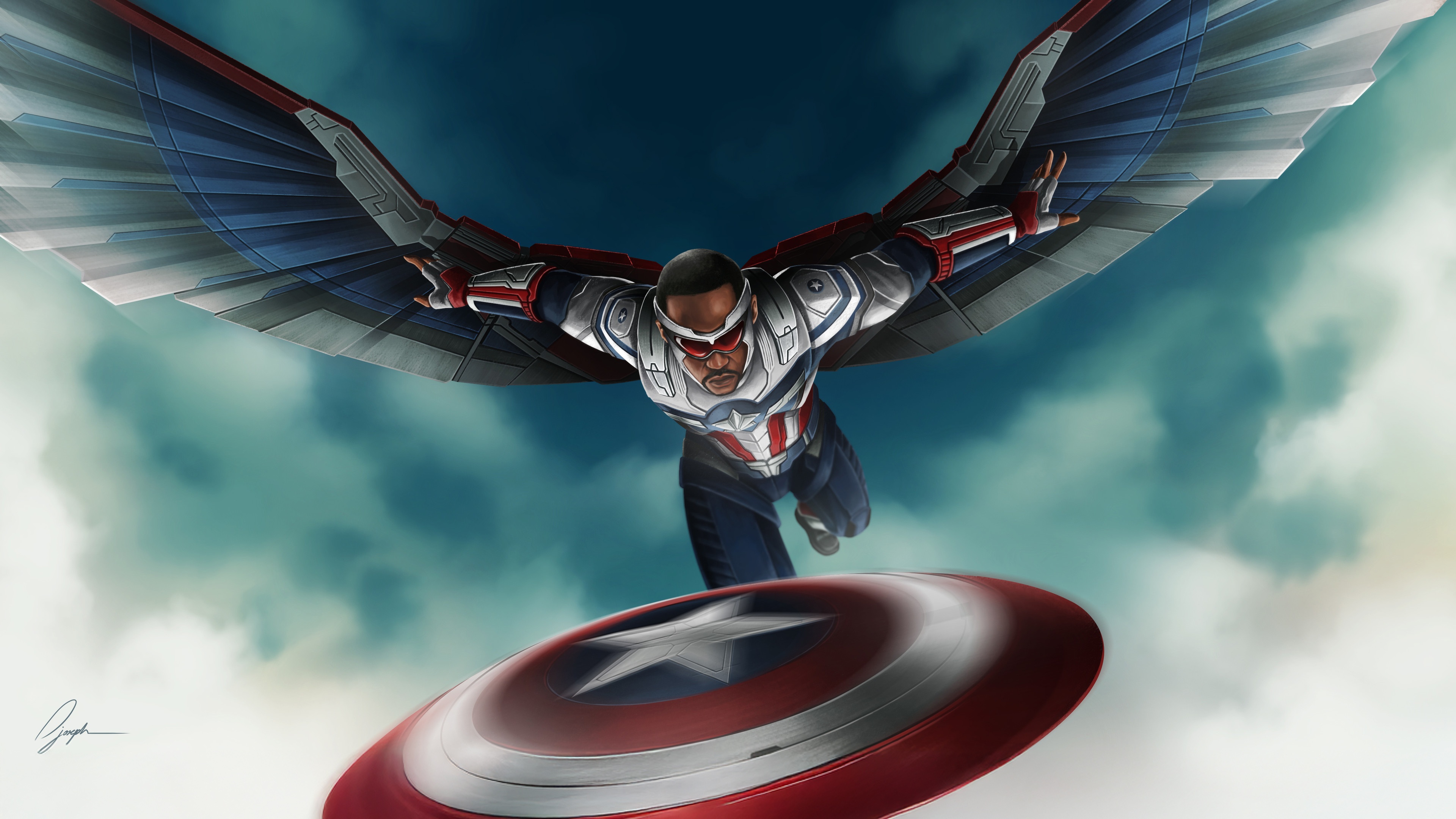 Falcon flying with Captain America's shield HD Wallpaper