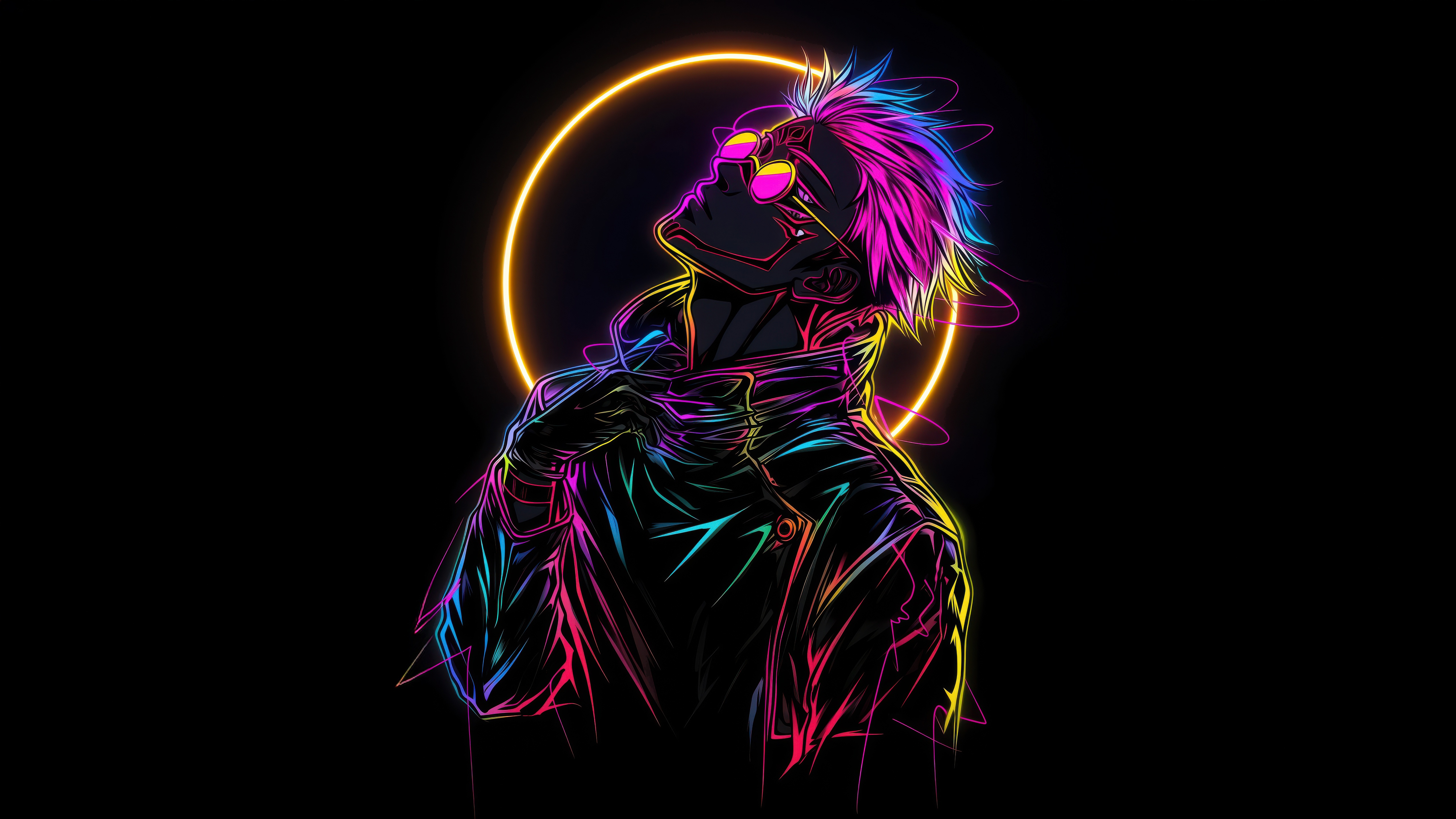 Gojo Satoru from Jujutsu Kaisen with Neon Aura HD Wallpaper