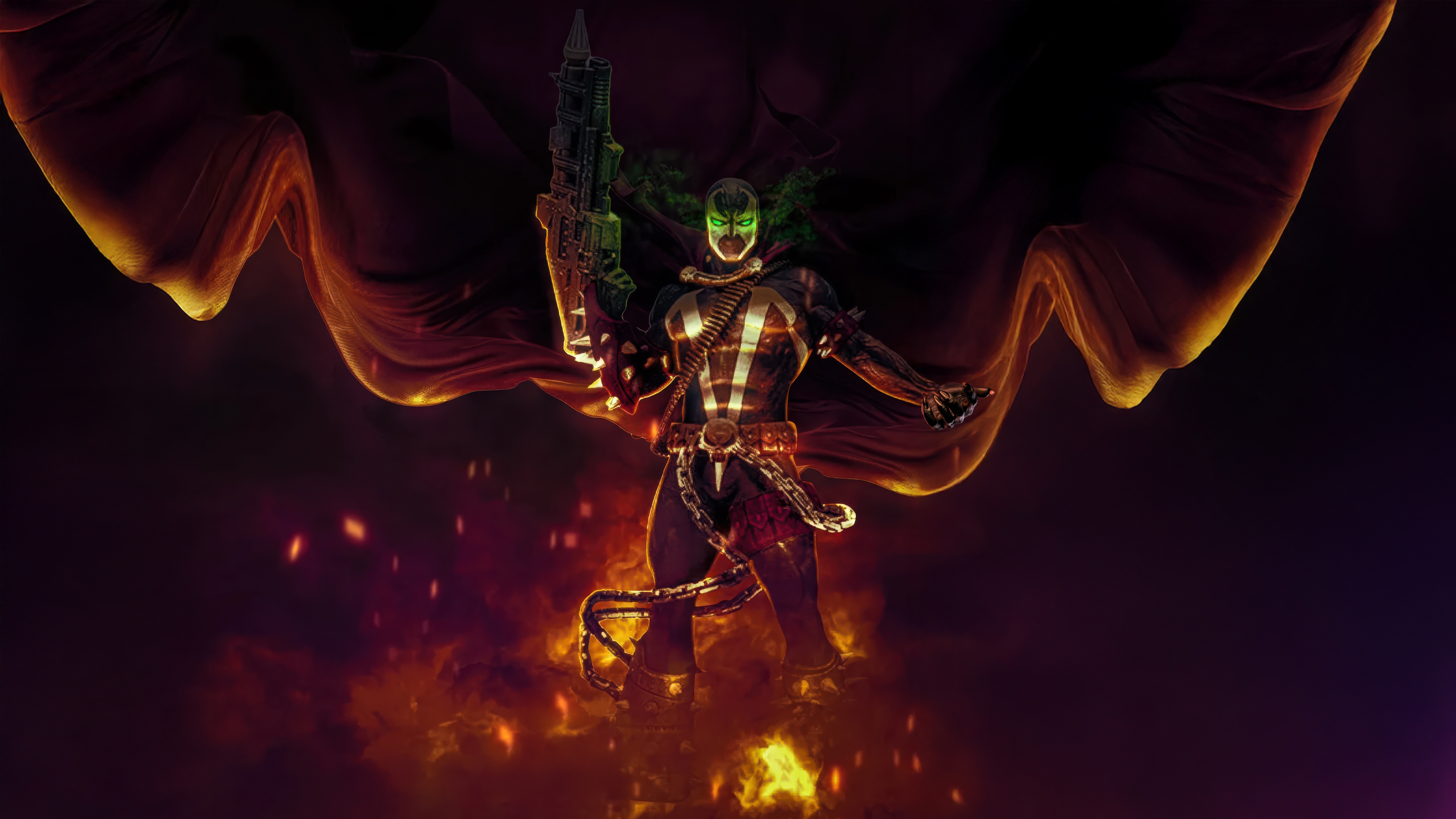 Spawn holding a gun with a cape HD Wallpaper