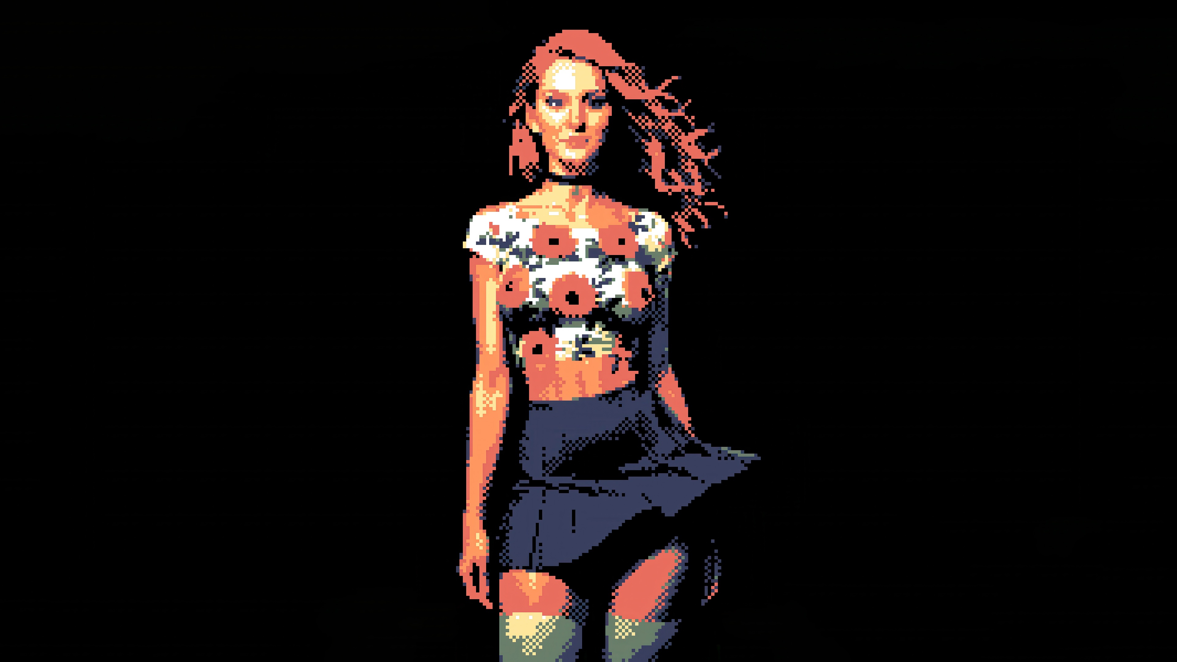 8 Bit Girl with Floral Top and Skirt HD Wallpaper