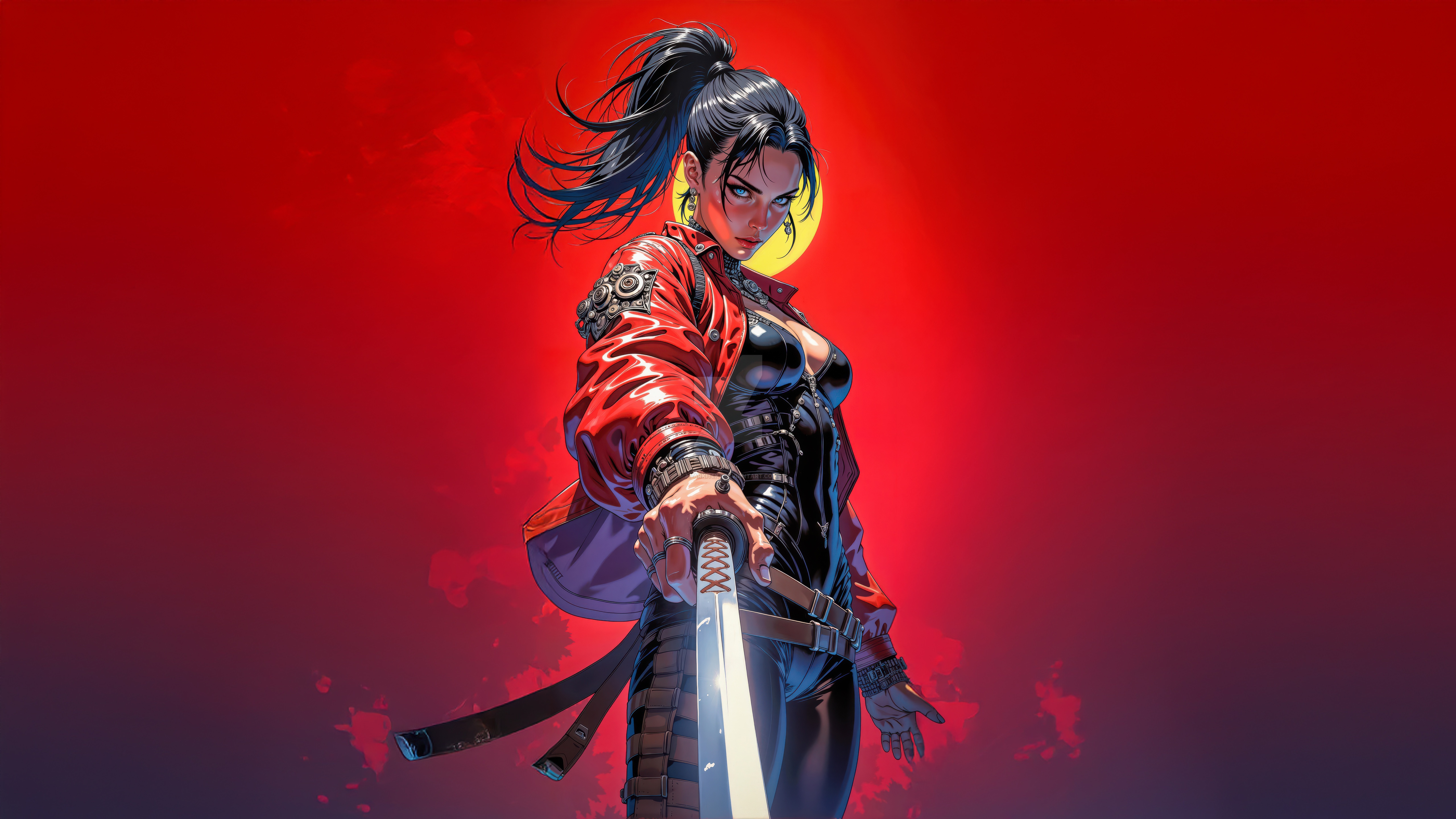 Cyberpunk Samurai Girl with Katana HD Wallpaper