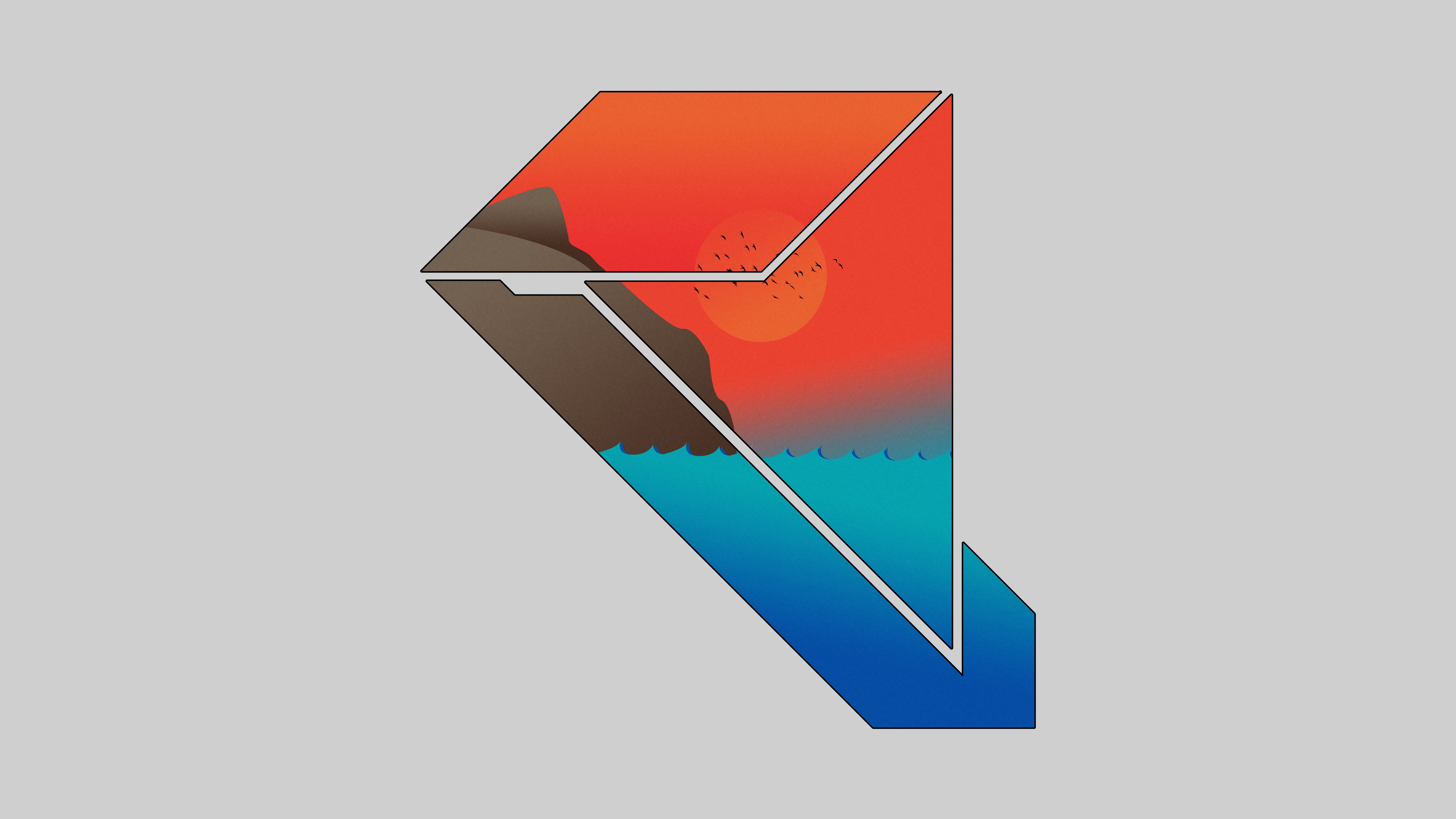 Geometric illustration of a sunset over the sea HD Wallpaper