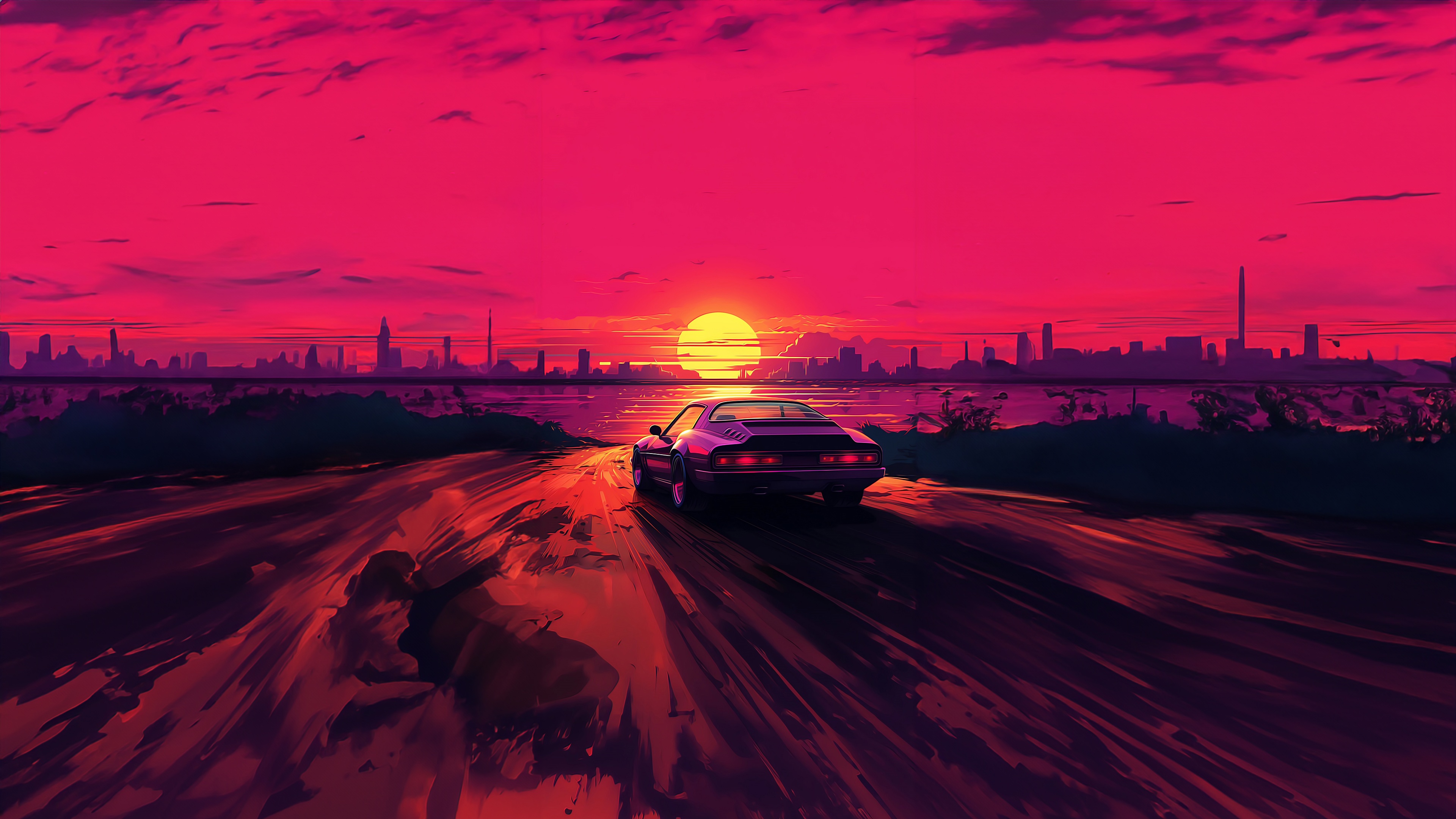 Retro Neon Ride Synthwave Cityscape Vibes HD Wallpaper