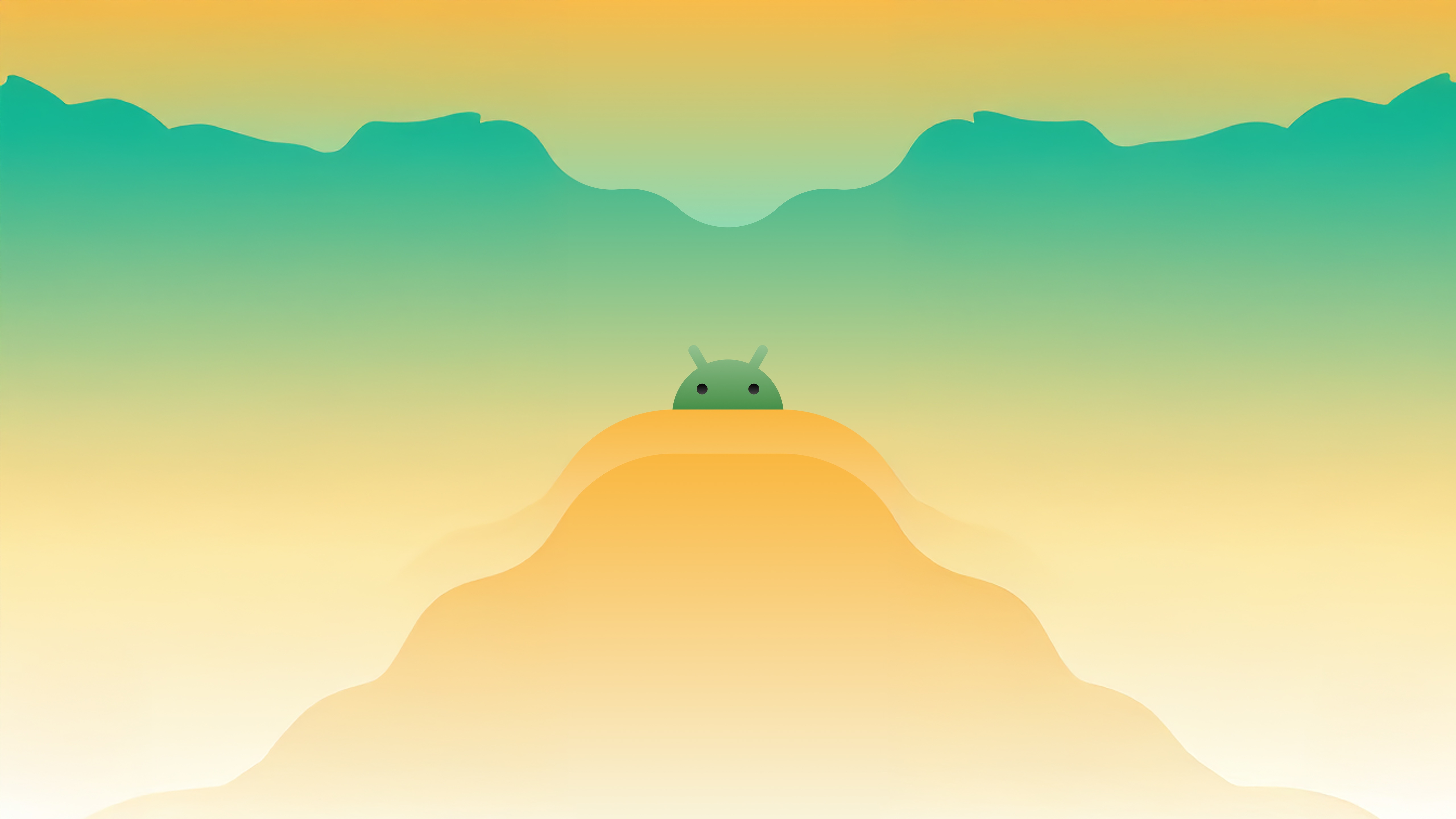 Android Robot Peeking Over Orange Hills HD Wallpaper
