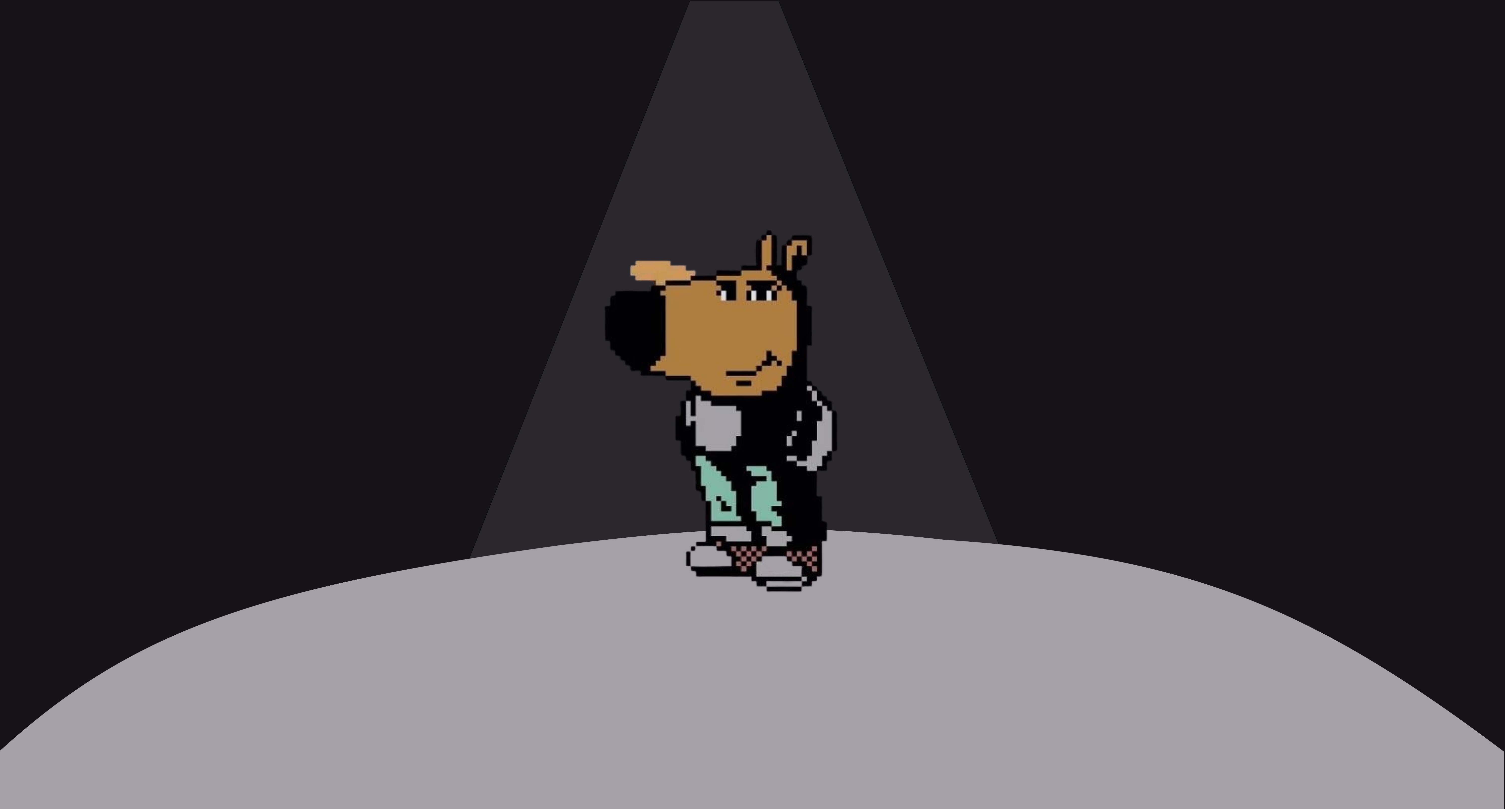 A pixelated dog character in a spotlight HD Wallpaper