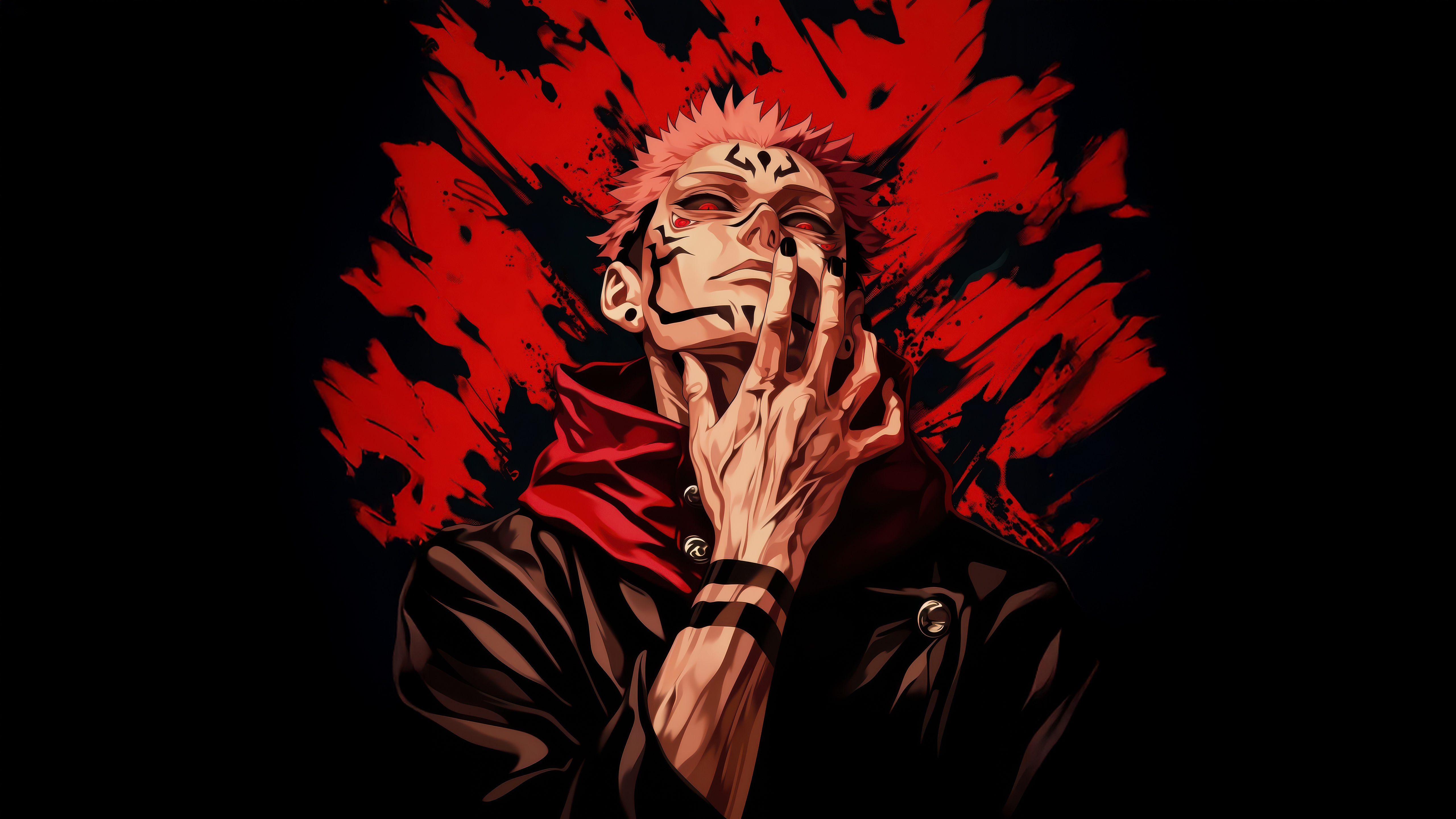 Ryomen Sukuna with red markings HD Wallpaper