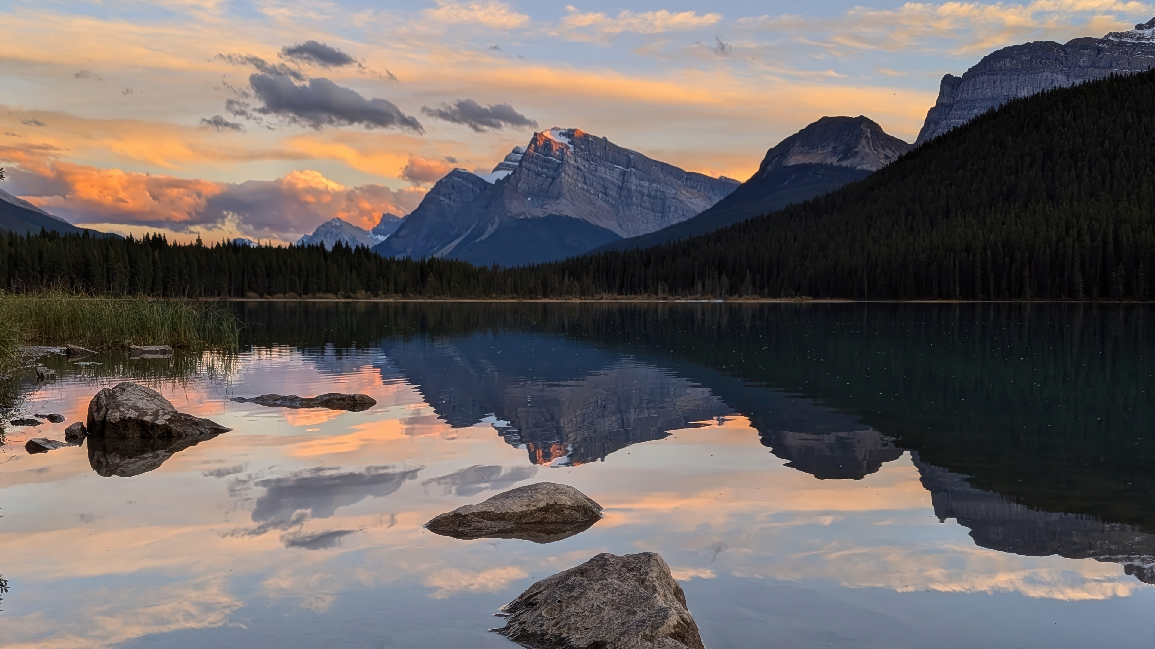 Banff Canada Mountains Reflected in Lake at Sunset HD Wallpaper