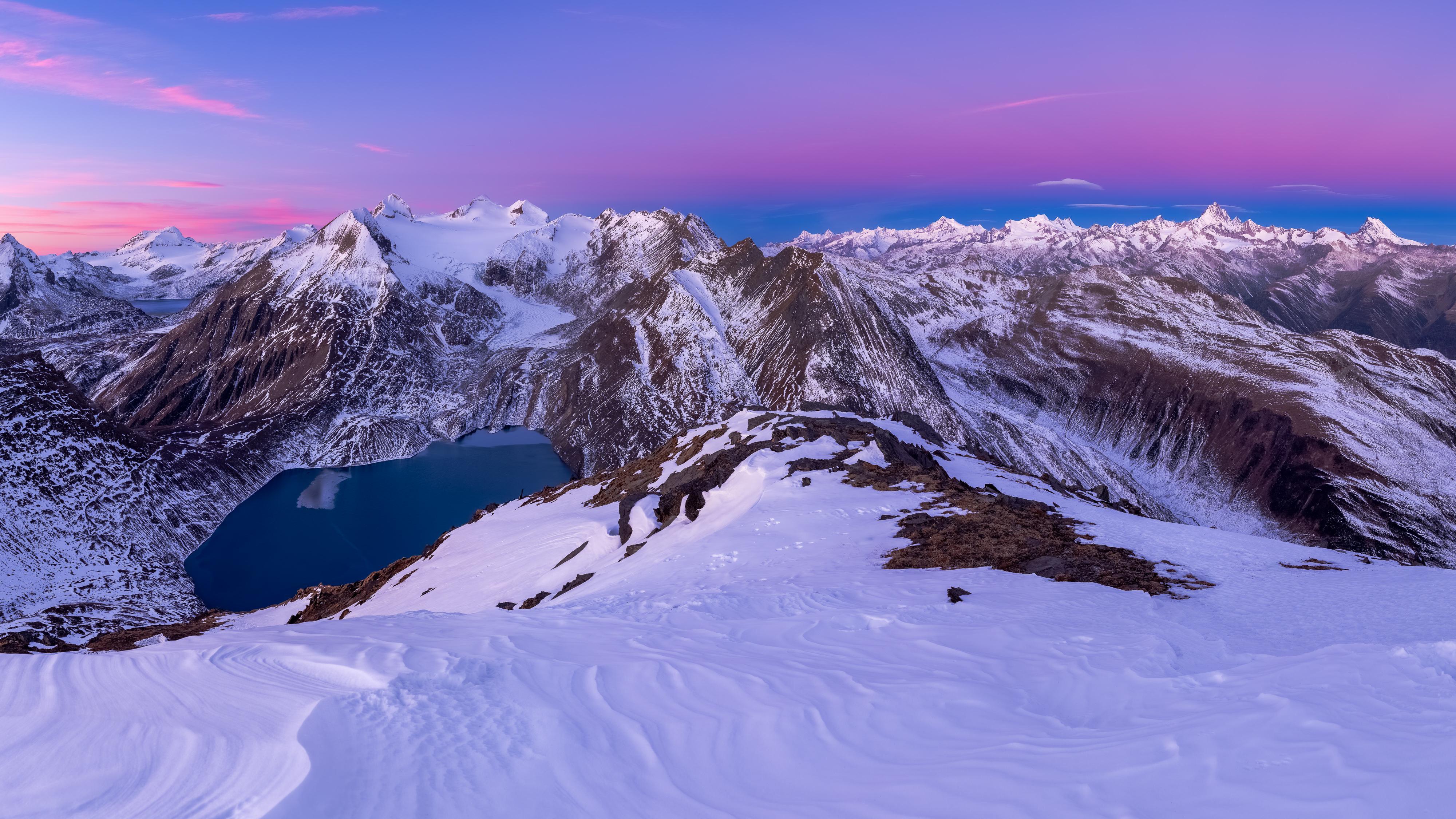 Sunrise over Nufenenstock in the Swiss Alps HD Wallpaper