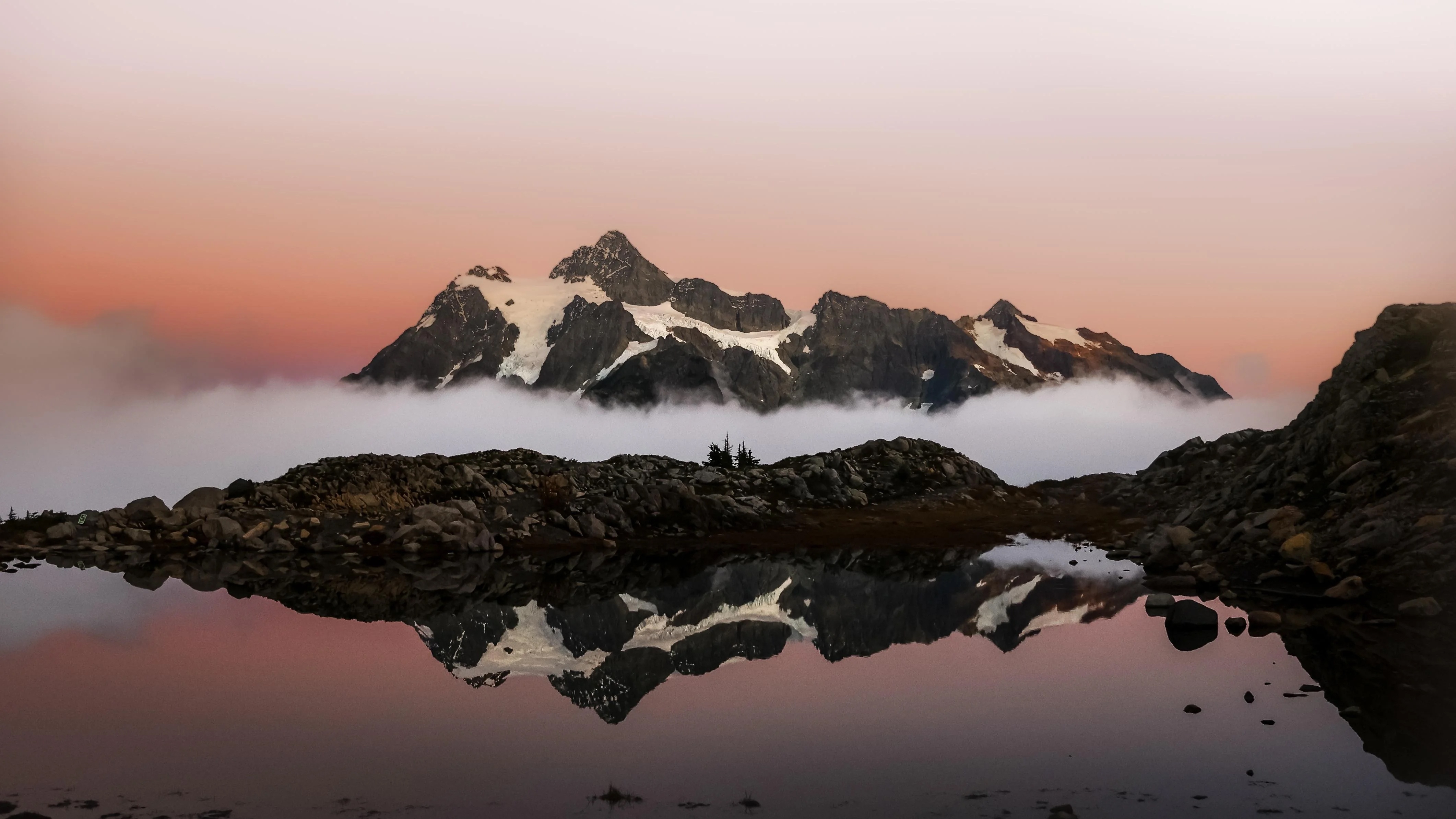 Snowy Mountains Reflected in Still Water HD Wallpaper