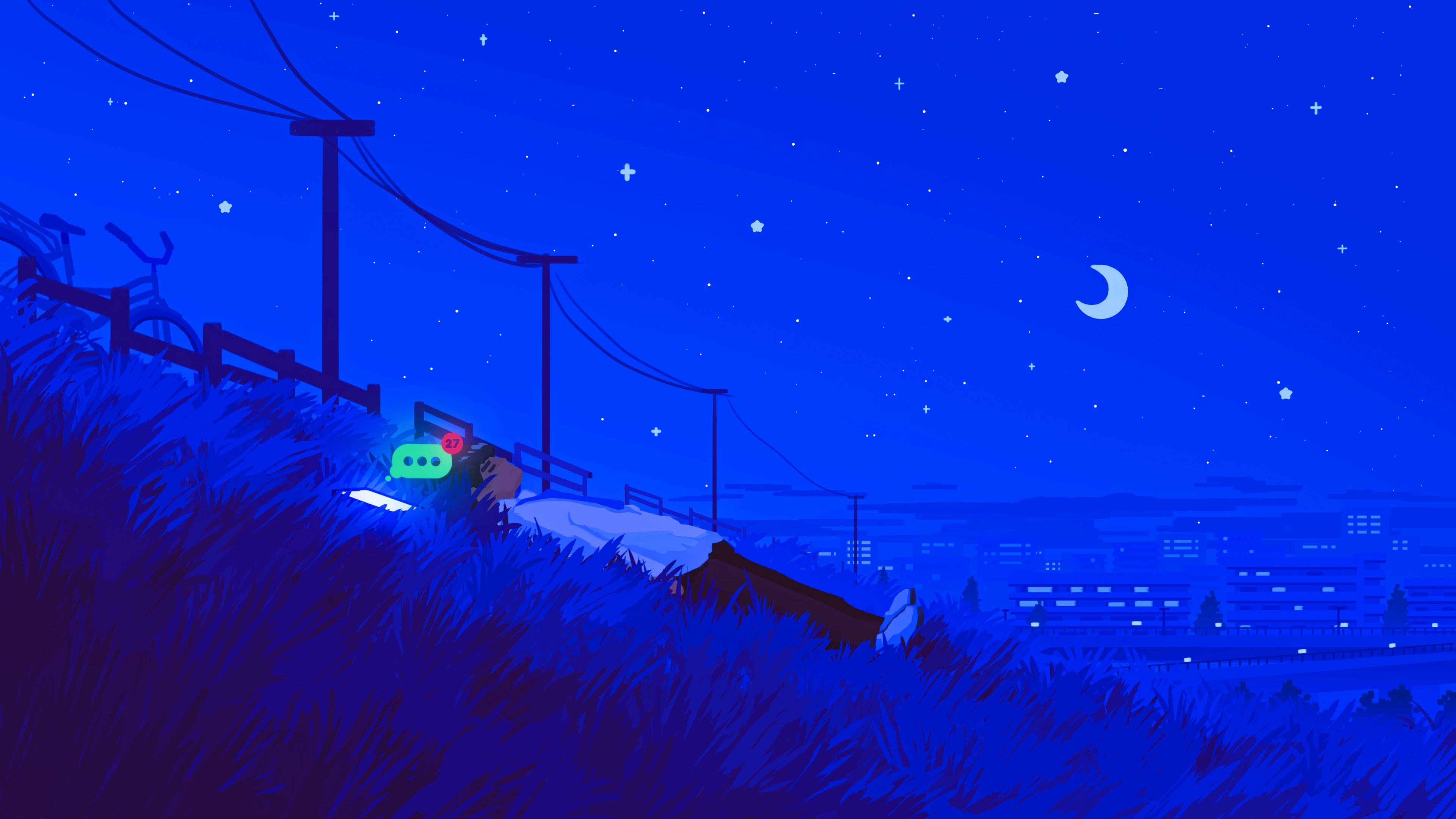 Person lying in grass at night with phone HD Wallpaper