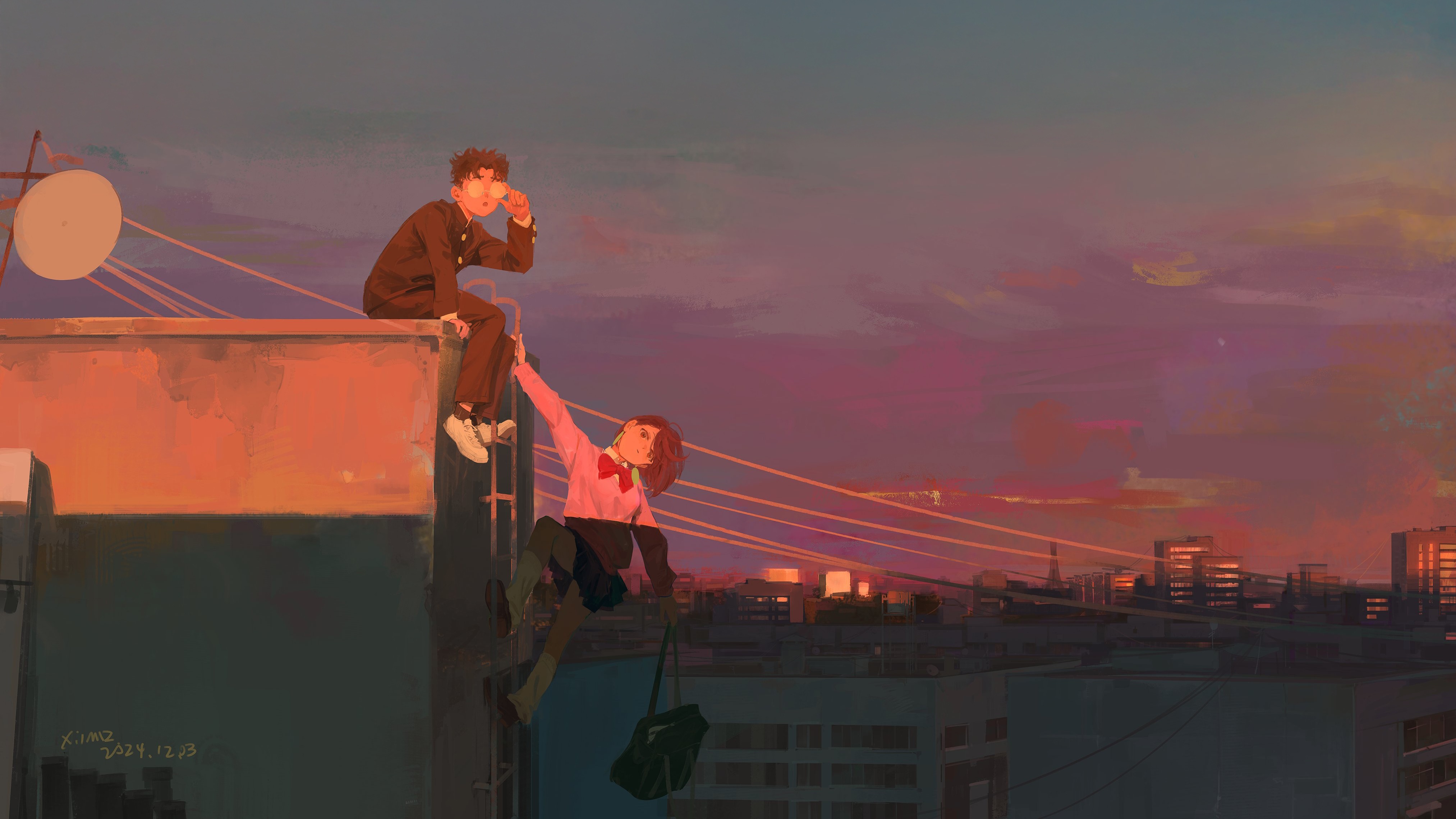 Dandadan Anime TV Series Rooftop Scene HD Wallpaper