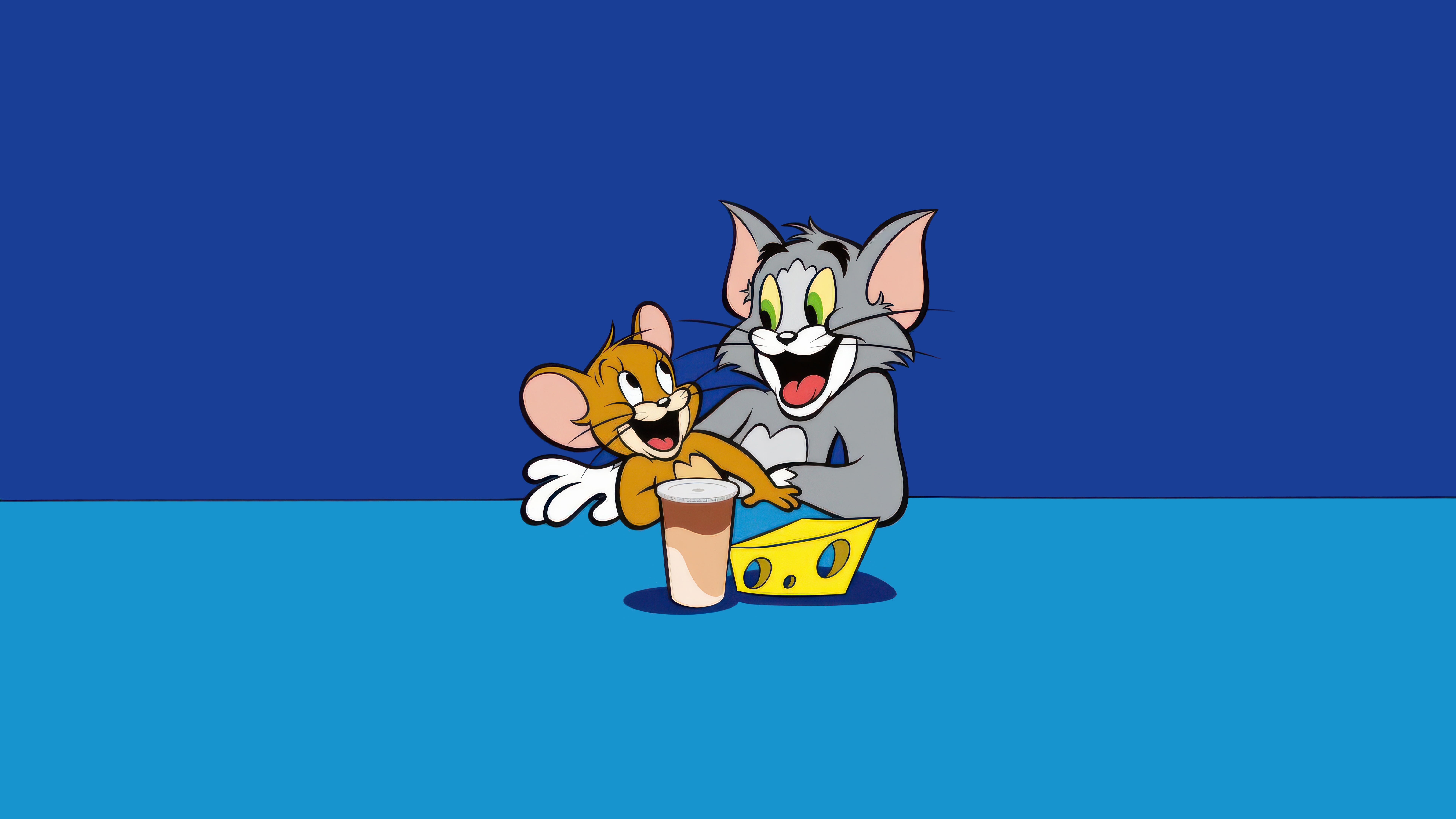 Tom and Jerry with a drink and cheese HD Wallpaper