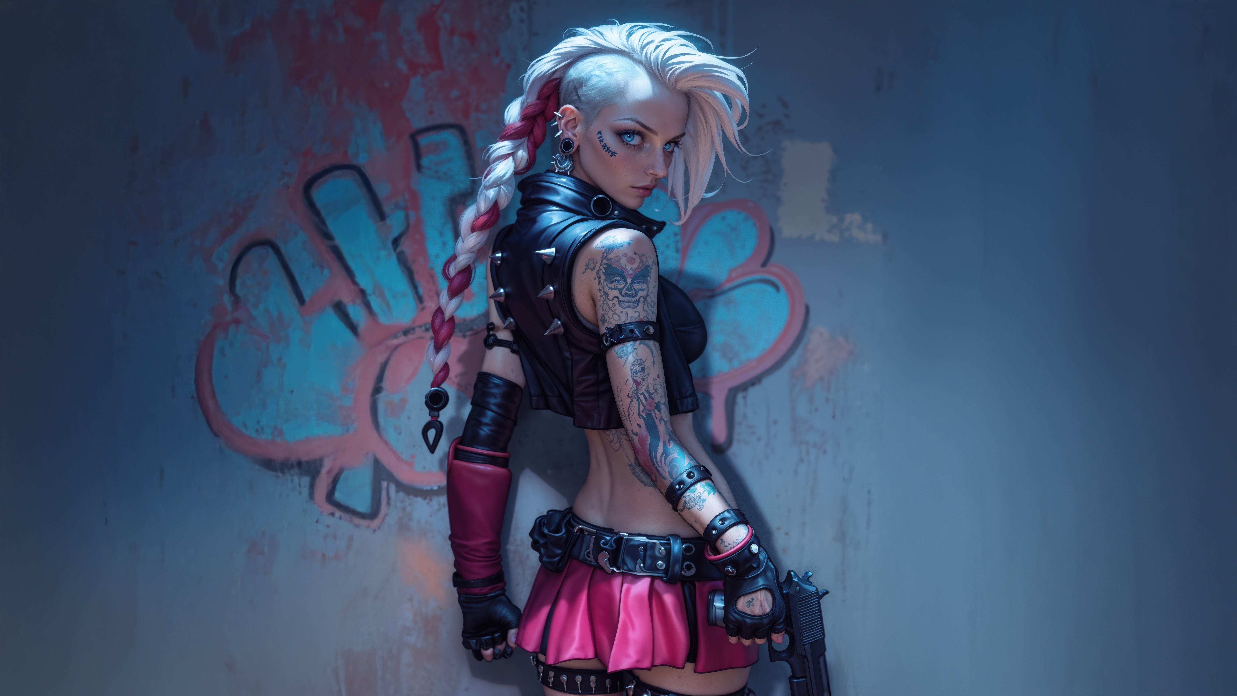 Tattooed Eva in Cyberpunk Street Style HD Wallpaper