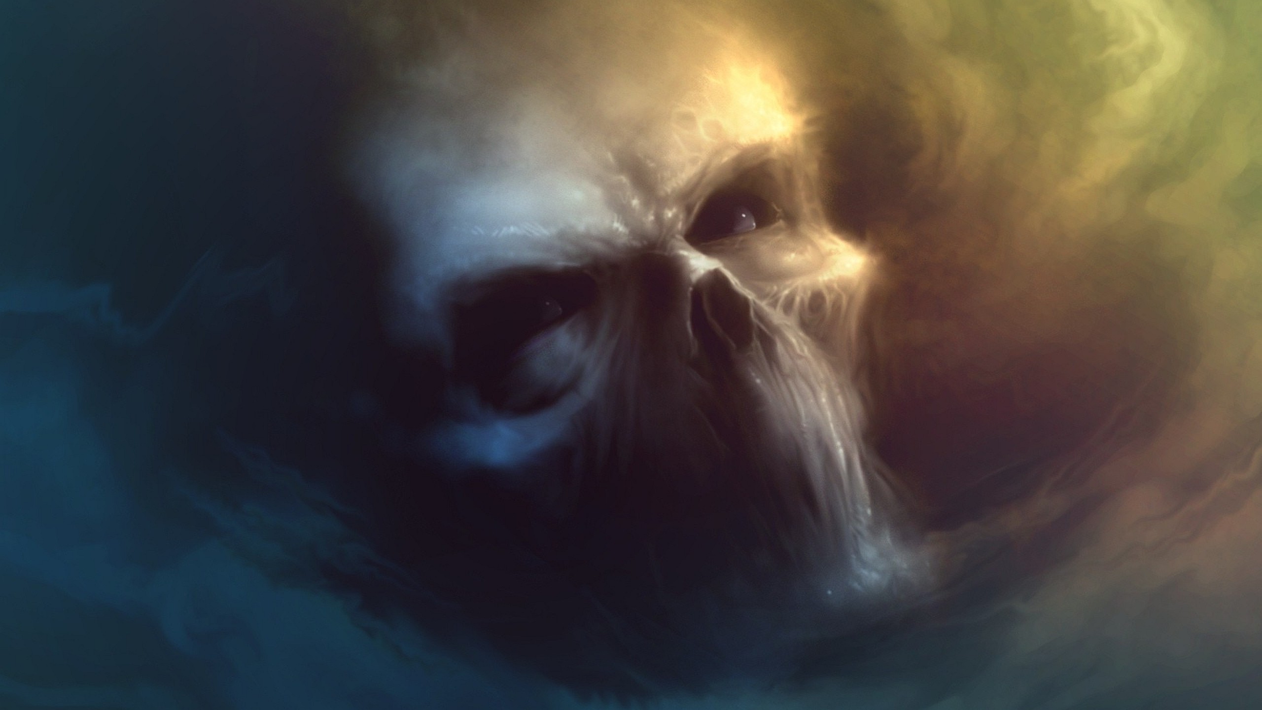 Skull emerging from colorful clouds HD Wallpaper