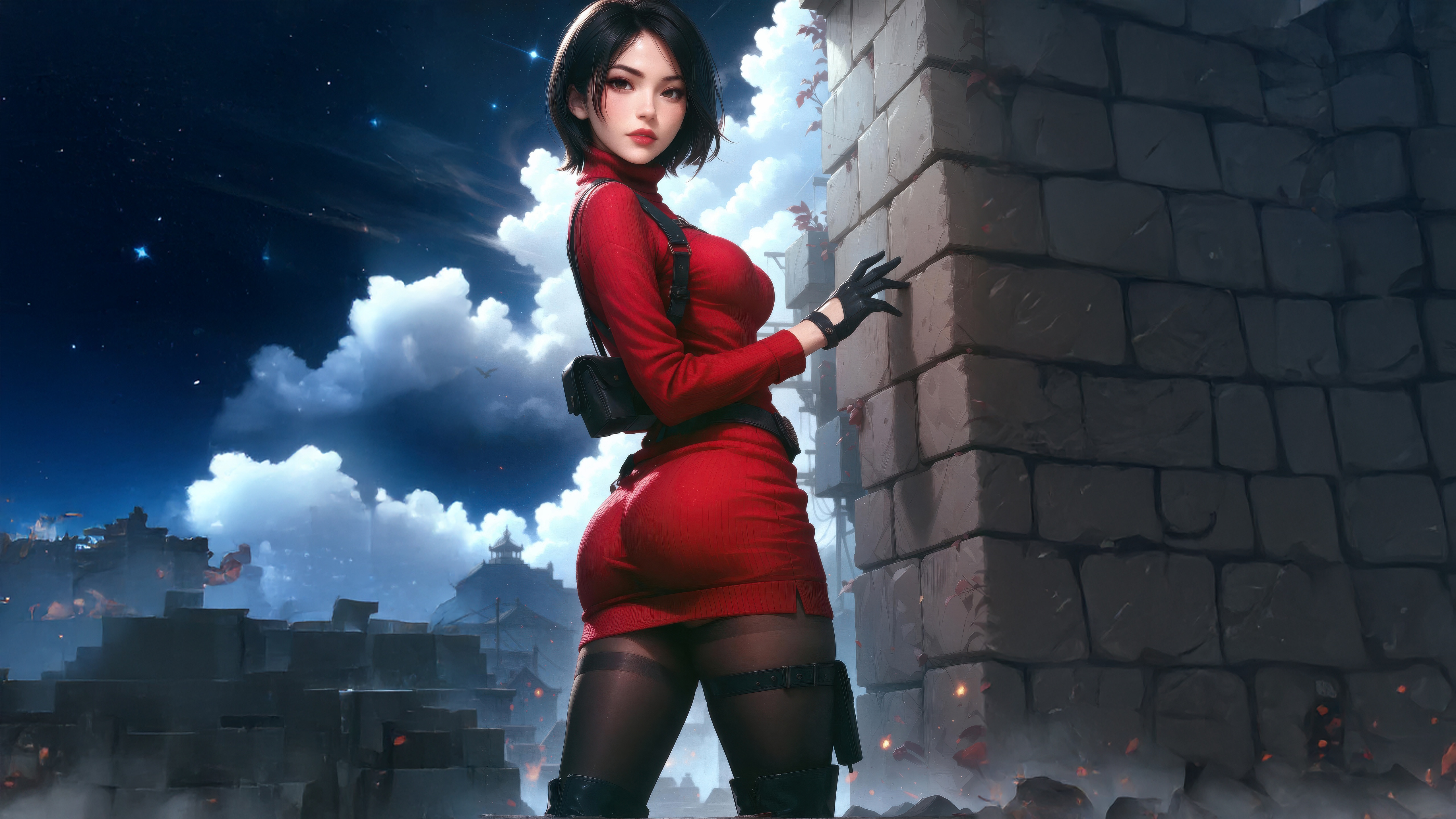 Ada Wong from Resident Evil 4 in a red dress HD Wallpaper
