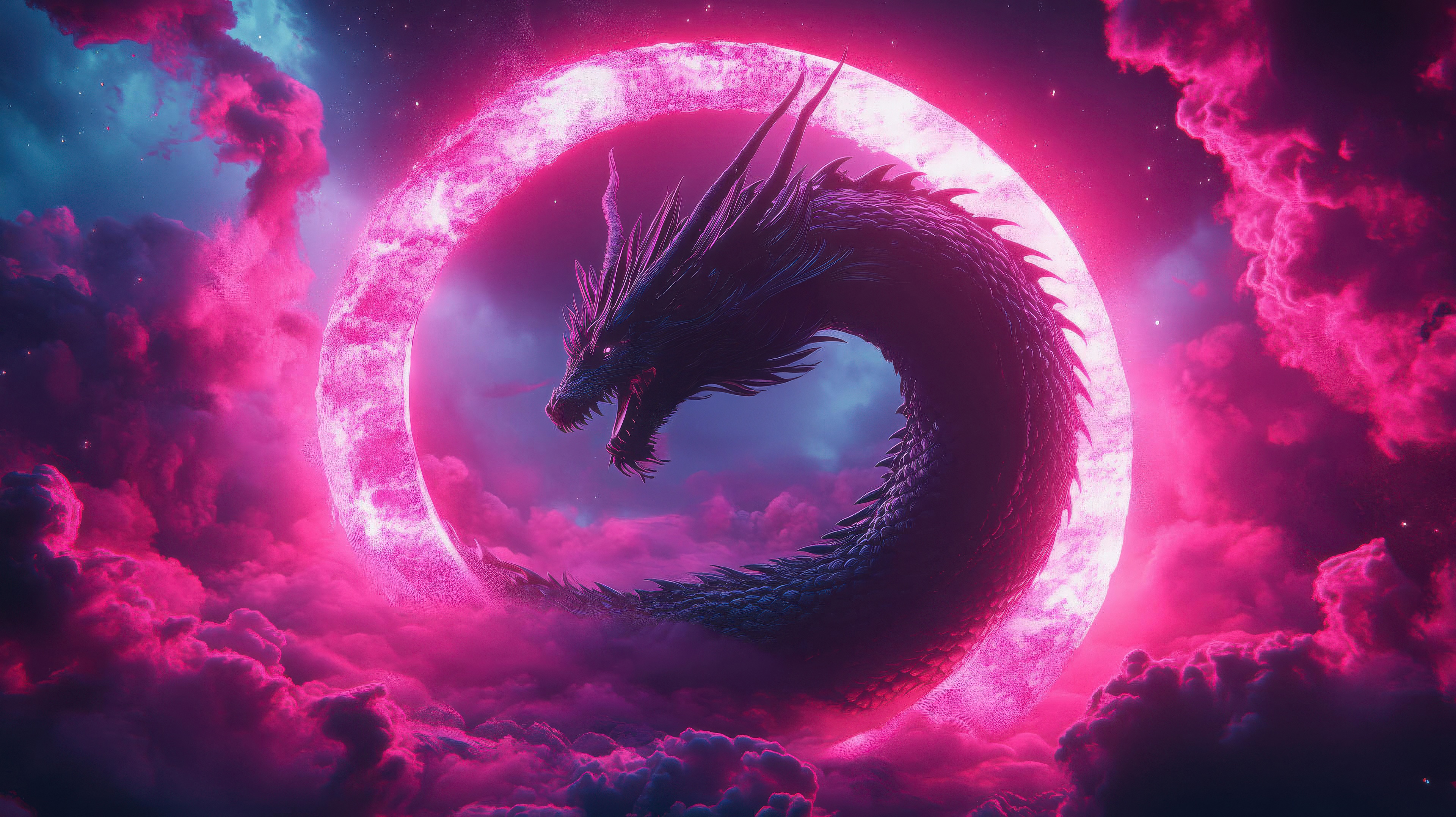 Cosmic Dragon in a Pink Nebula HD Wallpaper