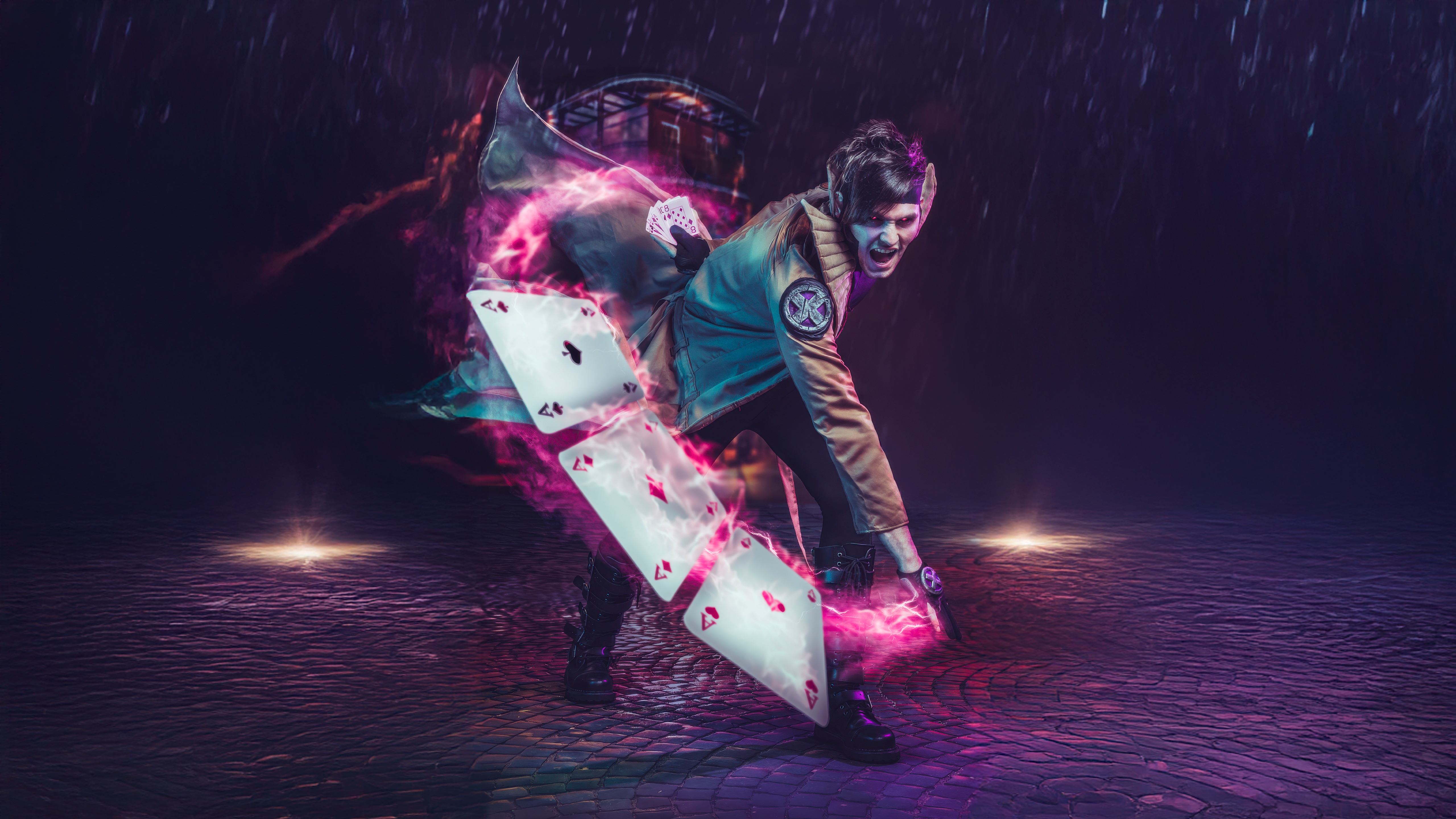 Gambit uses energy to throw playing cards HD Wallpaper