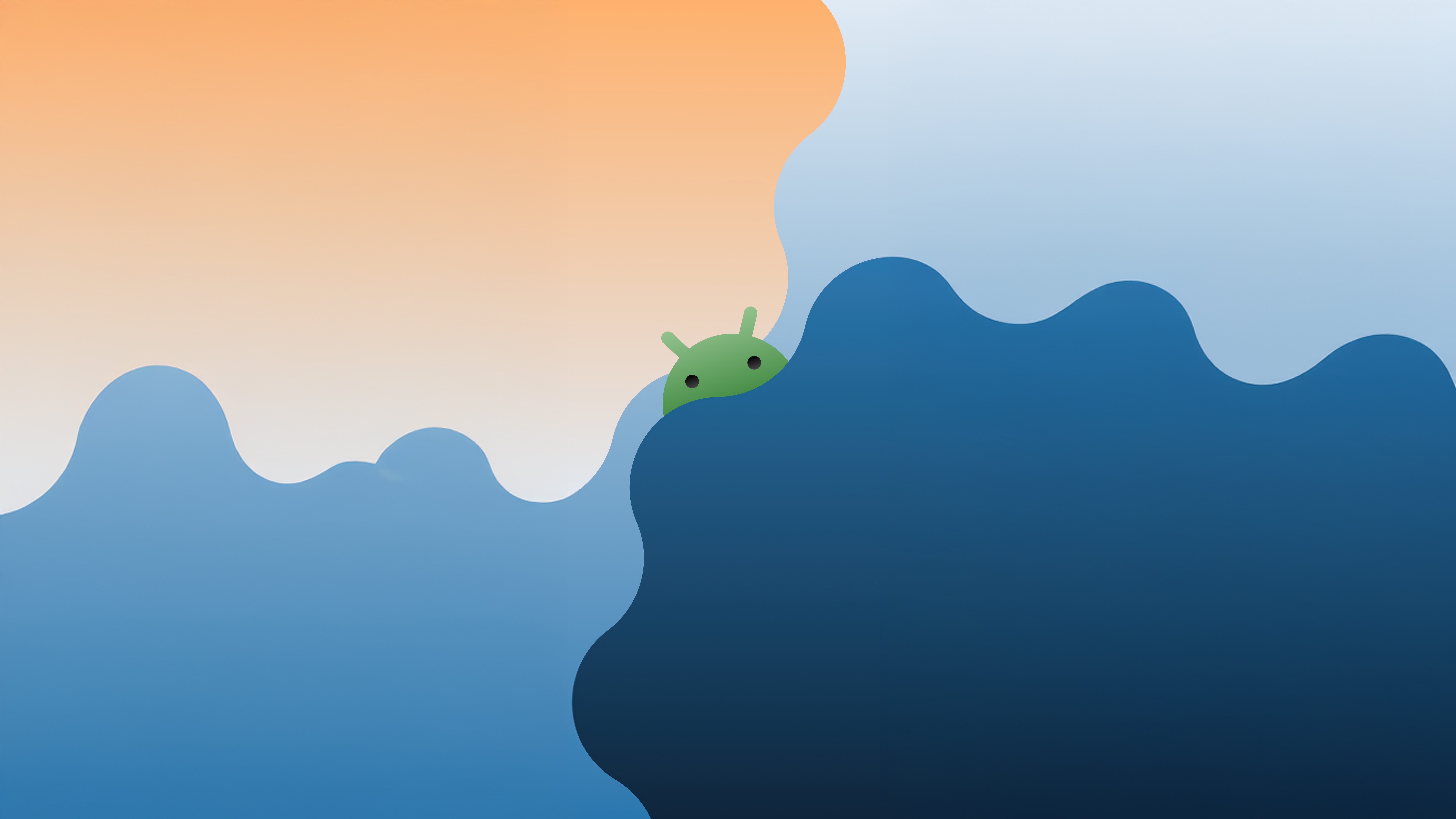 Android Robot Peeking from Behind Blue Waves HD Wallpaper