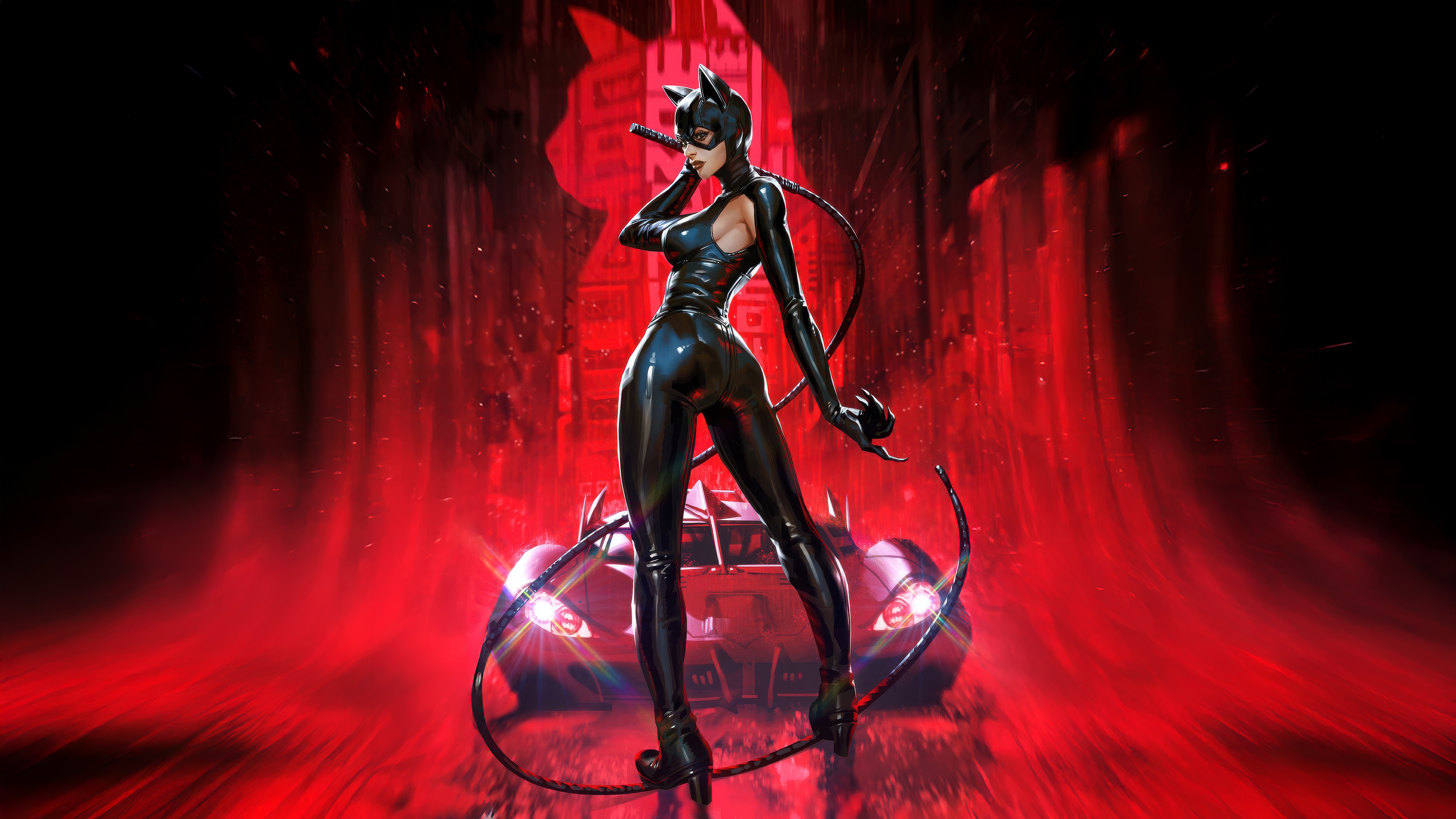 Catwoman Poses With The Batmobile HD Wallpaper