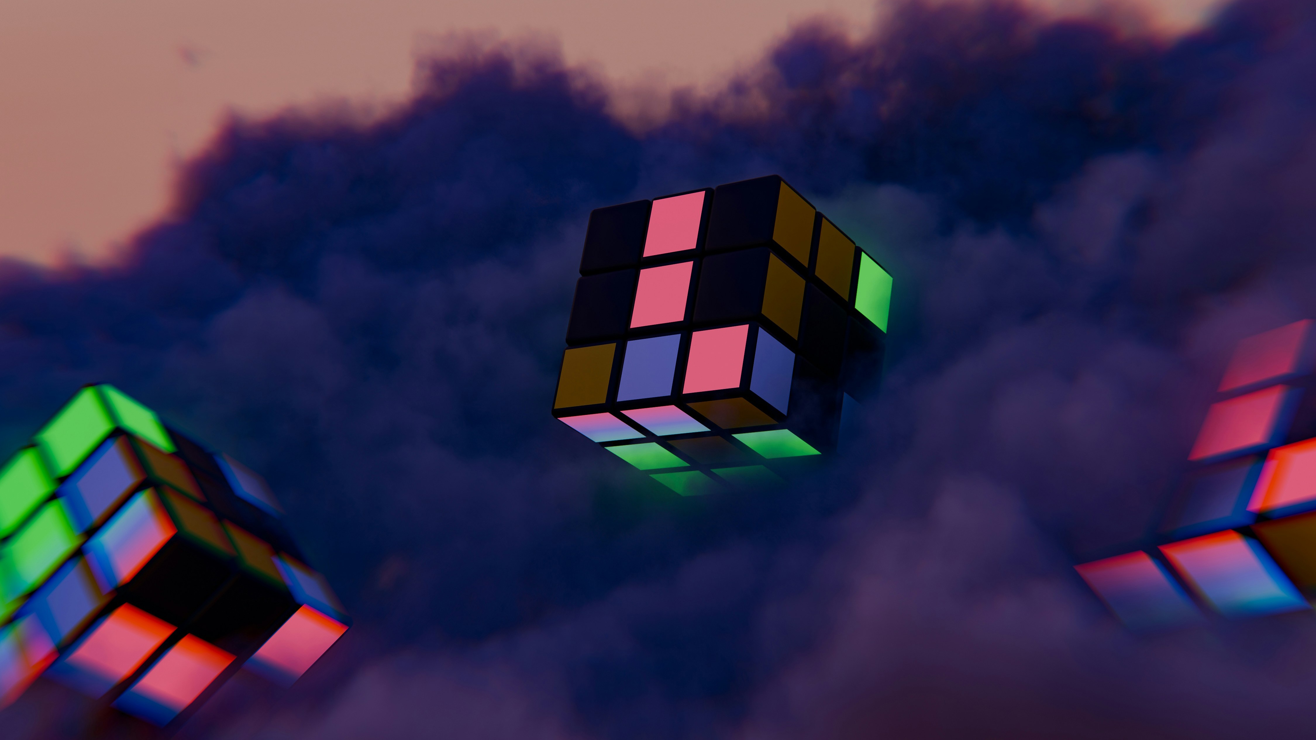 Rubik's Cubes Floating in Clouds HD Wallpaper
