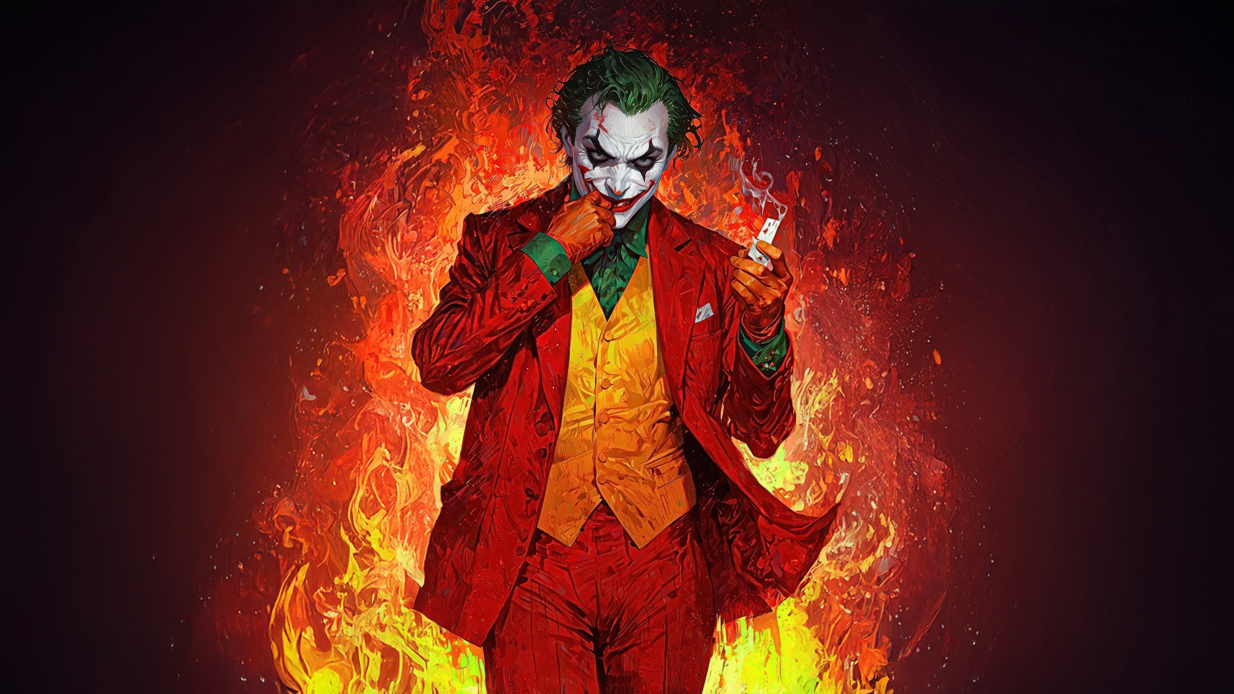 Joker standing in front of flames HD Wallpaper