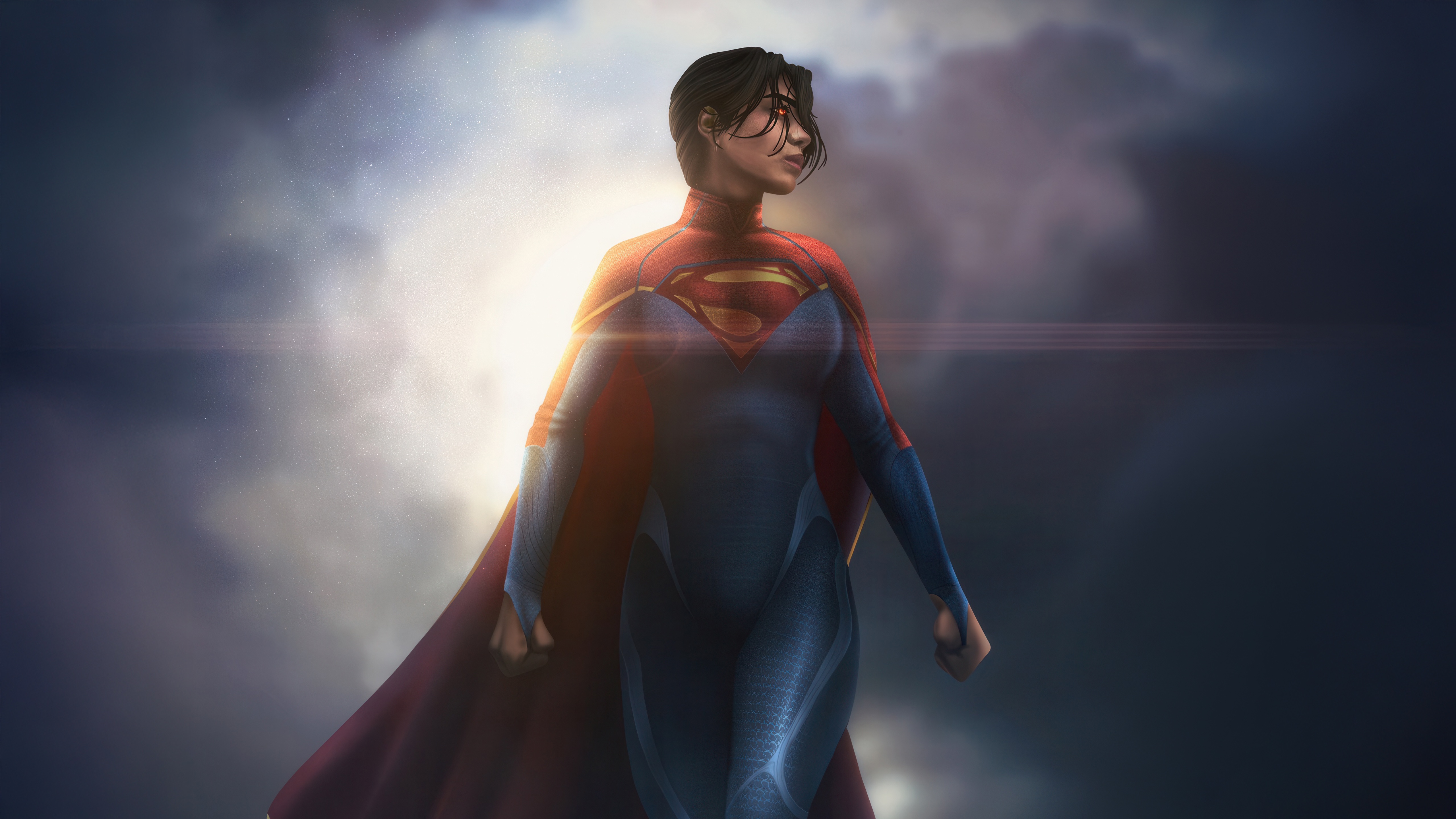 Supergirl in a red and blue suit with a red cape HD Wallpaper