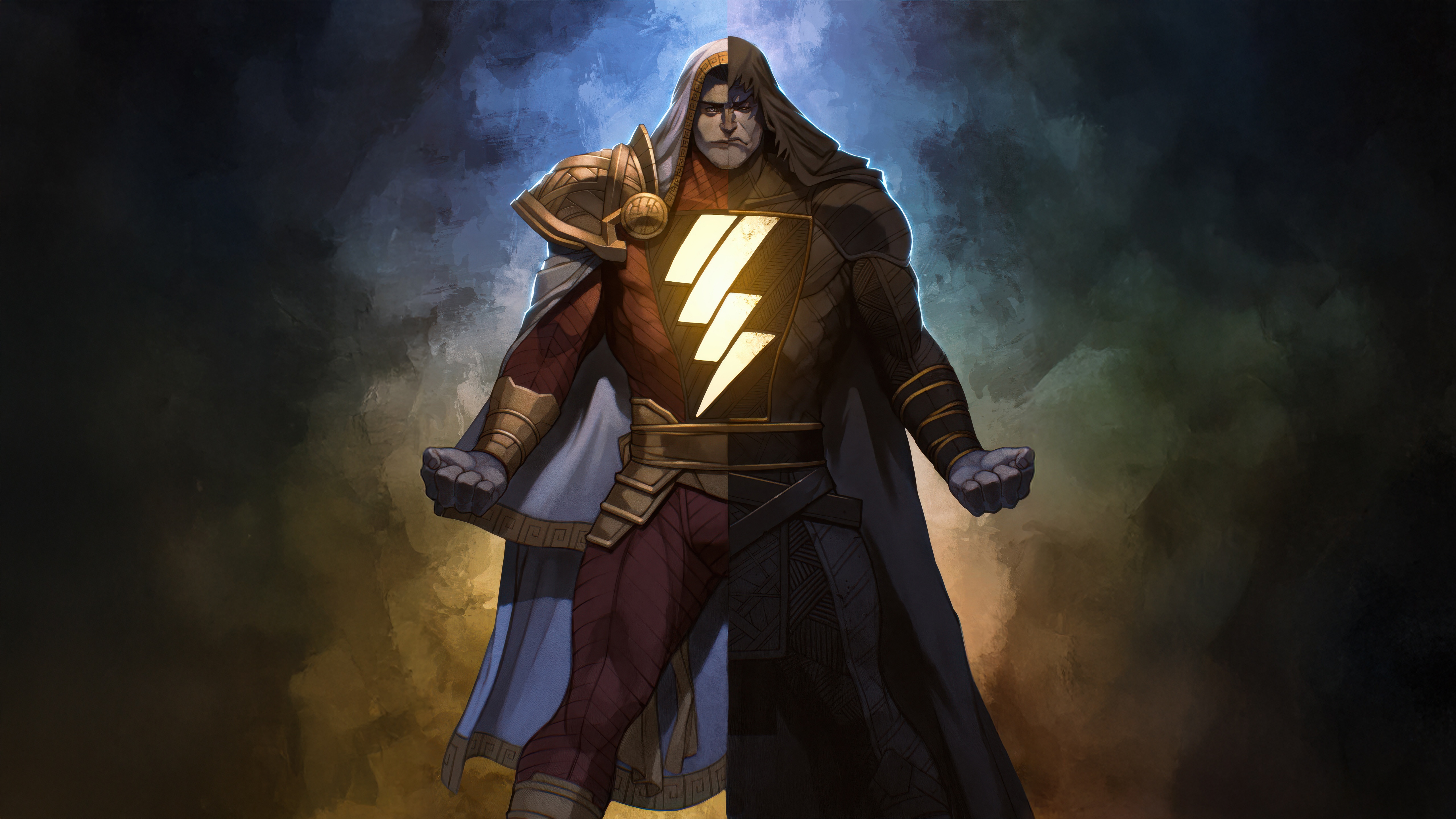 Black Adam with Shazam lightning bolt symbol HD Wallpaper