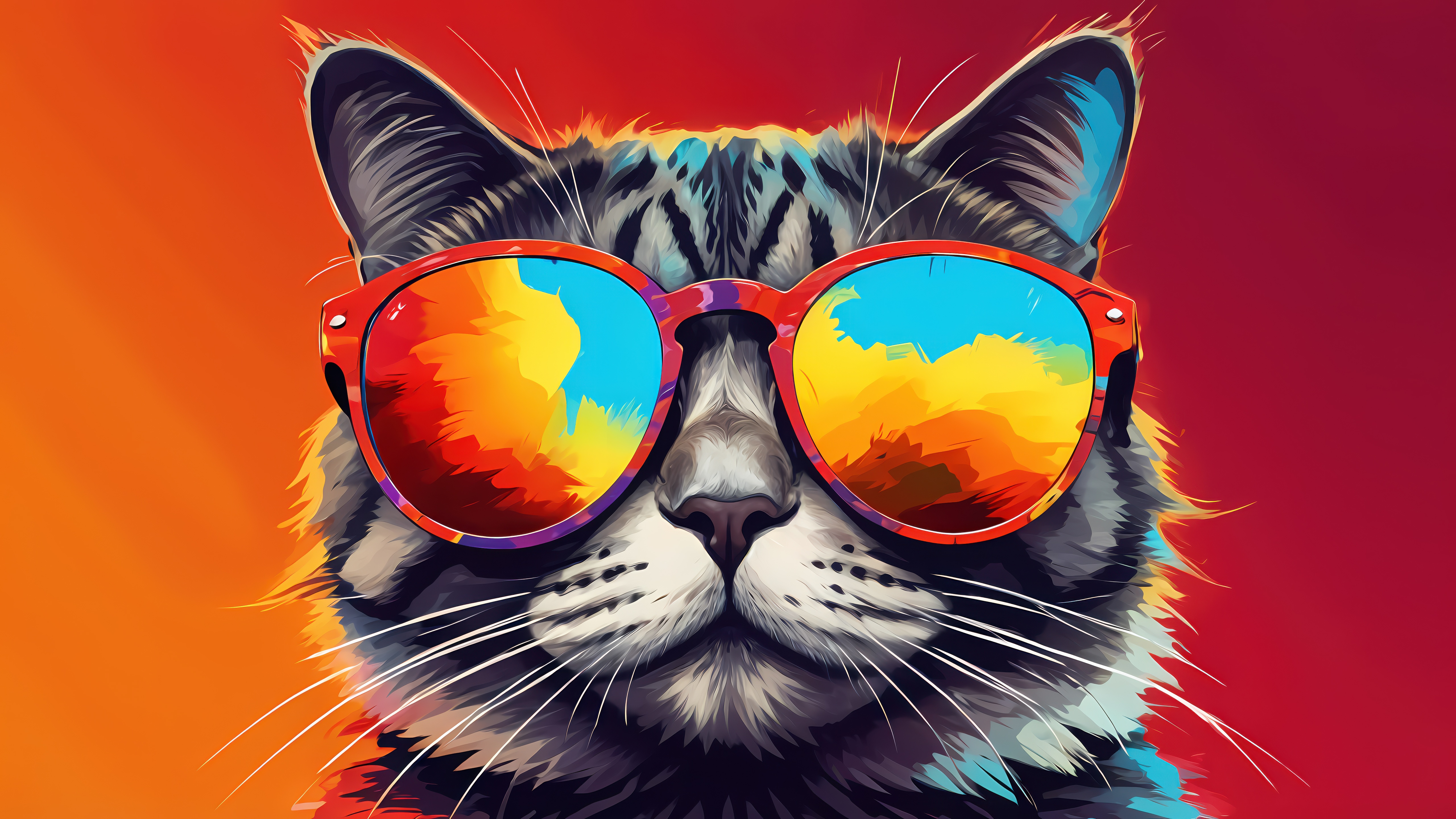 Cat wearing colorful sunglasses HD Wallpaper