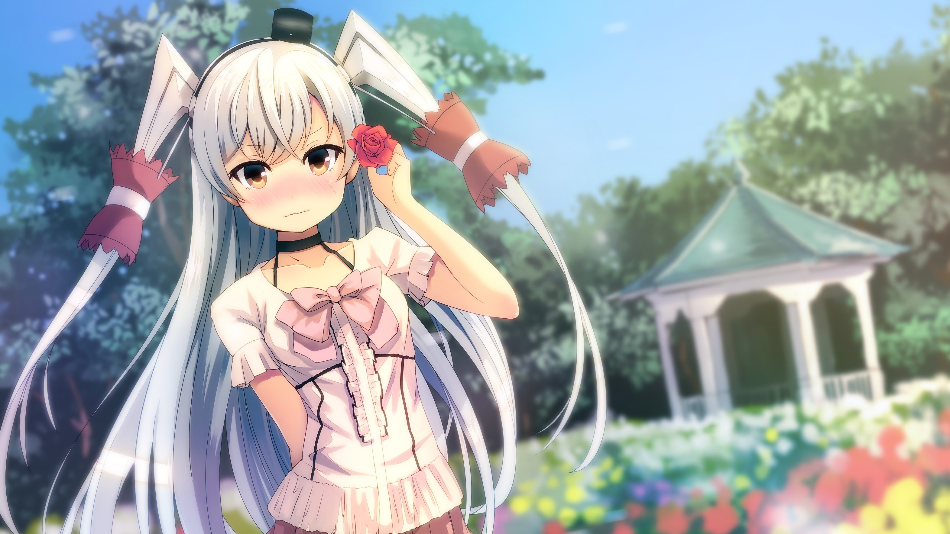 Amatsukaze from Kantai Collection holding a rose HD Wallpaper