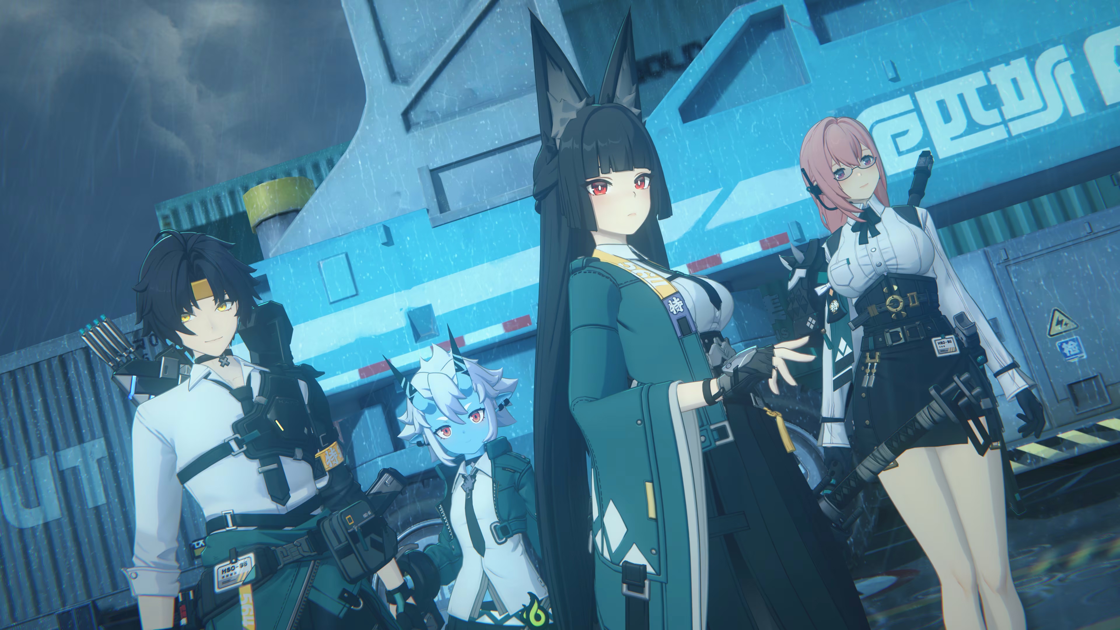 Four characters from Zenless Zone Zero stand together HD Wallpaper