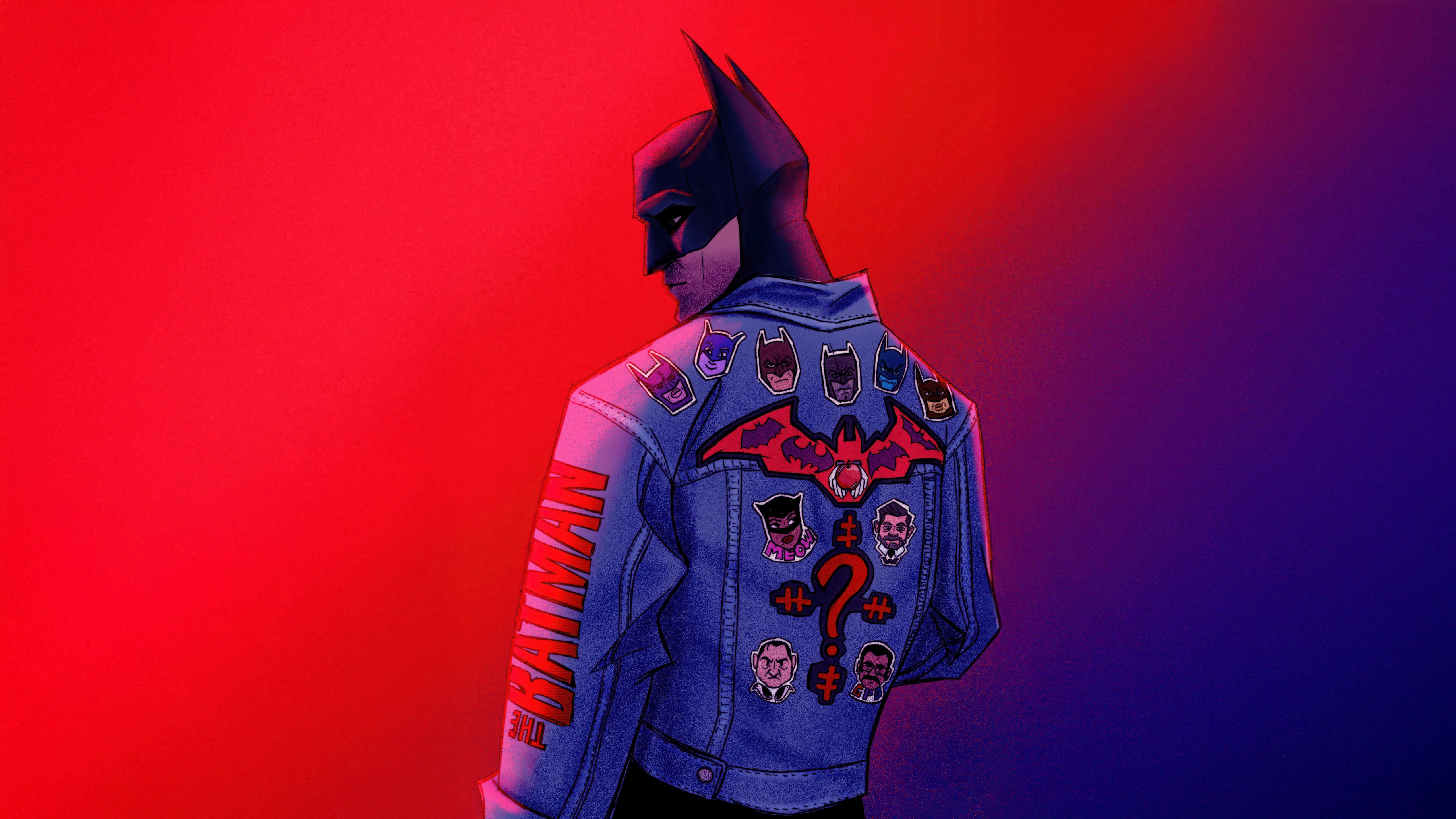 Batman in a Denim Jacket with Patches HD Wallpaper