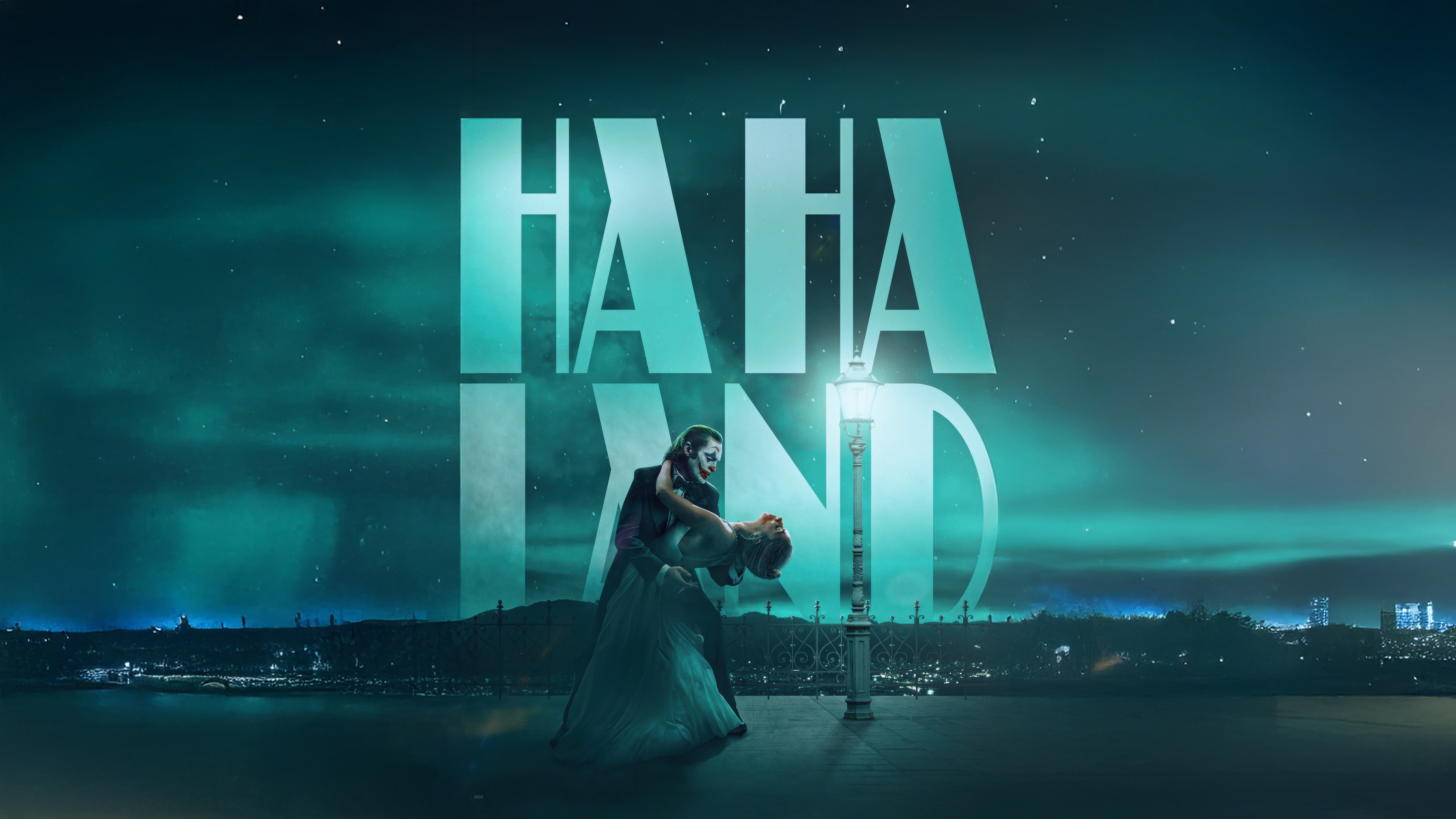 Joker and Harley Quinn dancing in front of "HAHALAND" HD Wallpaper