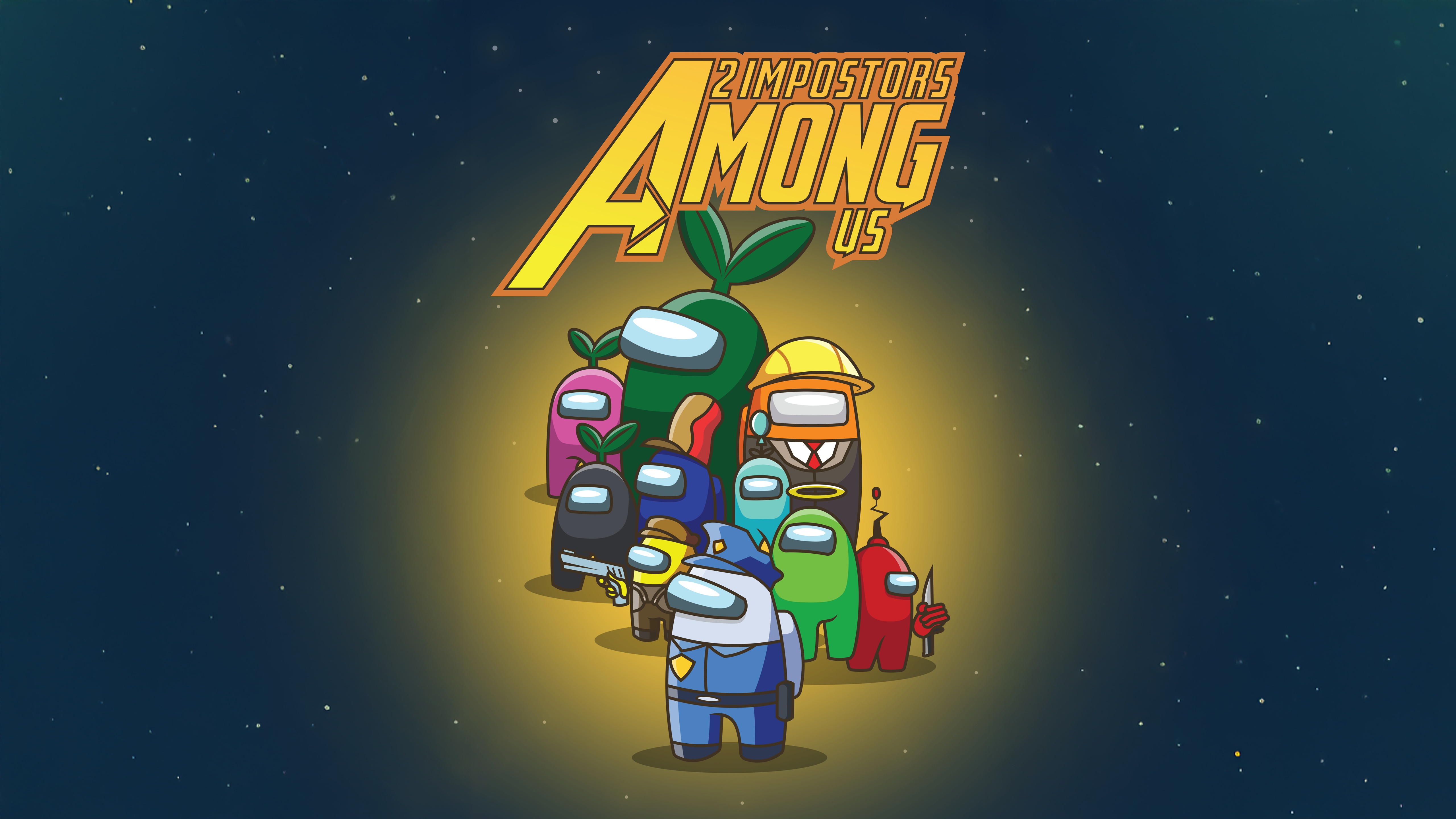 Among Us Characters with 2 Impostors Among Us Title HD Wallpaper