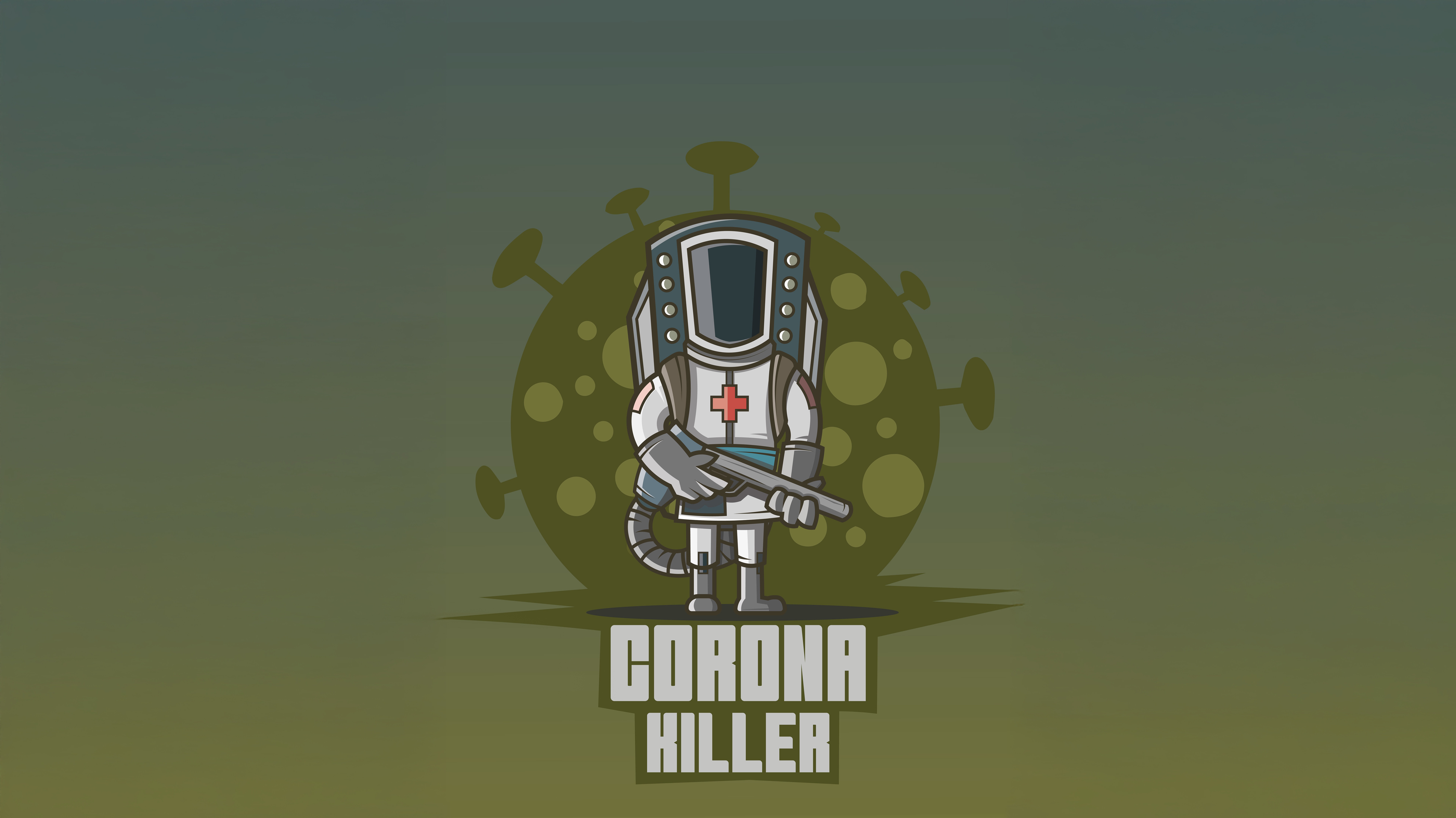 Corona Killer in Hazmat Suit with Weapon HD Wallpaper