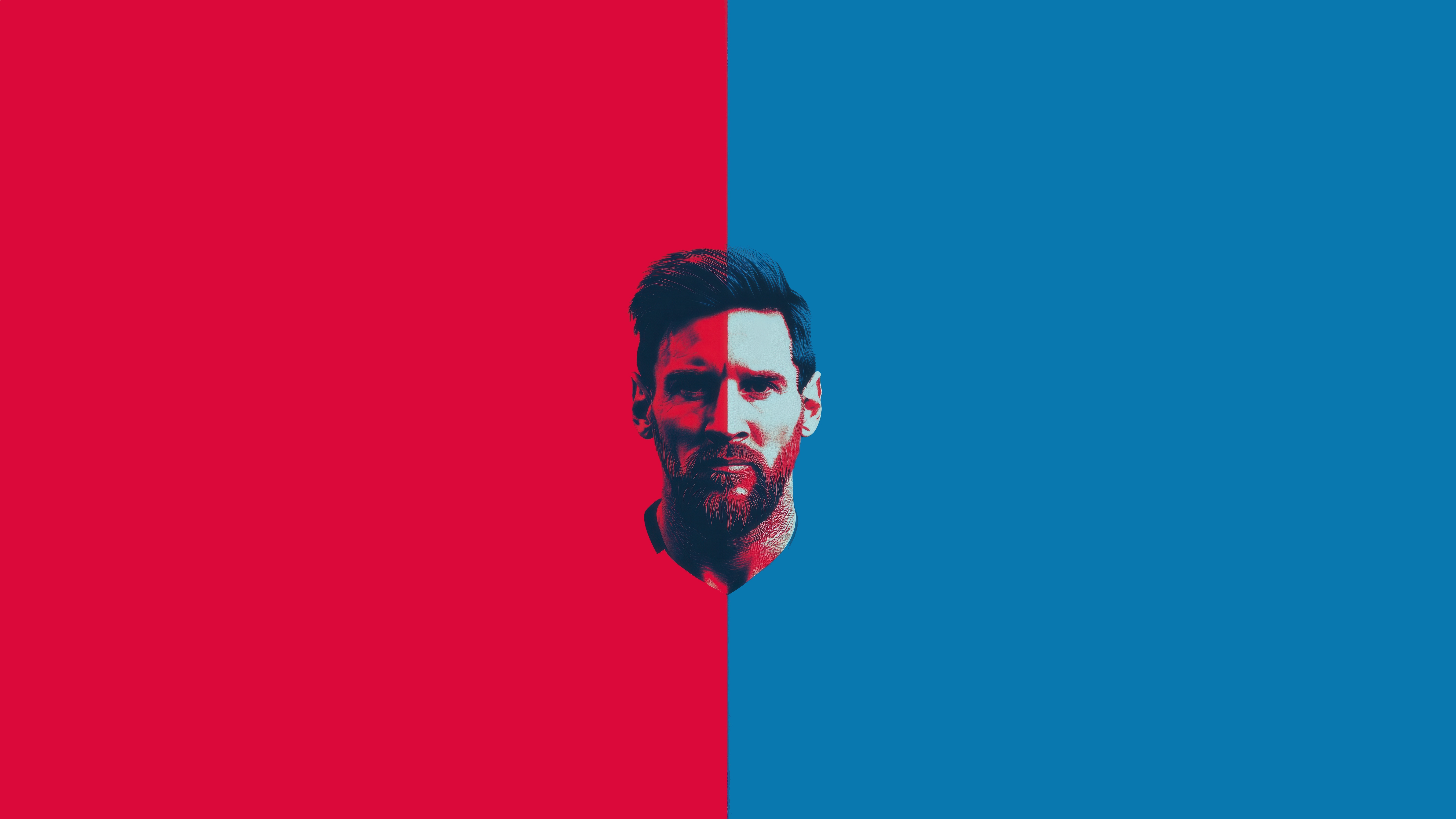 Lionel Messi split by red and blue background HD Wallpaper