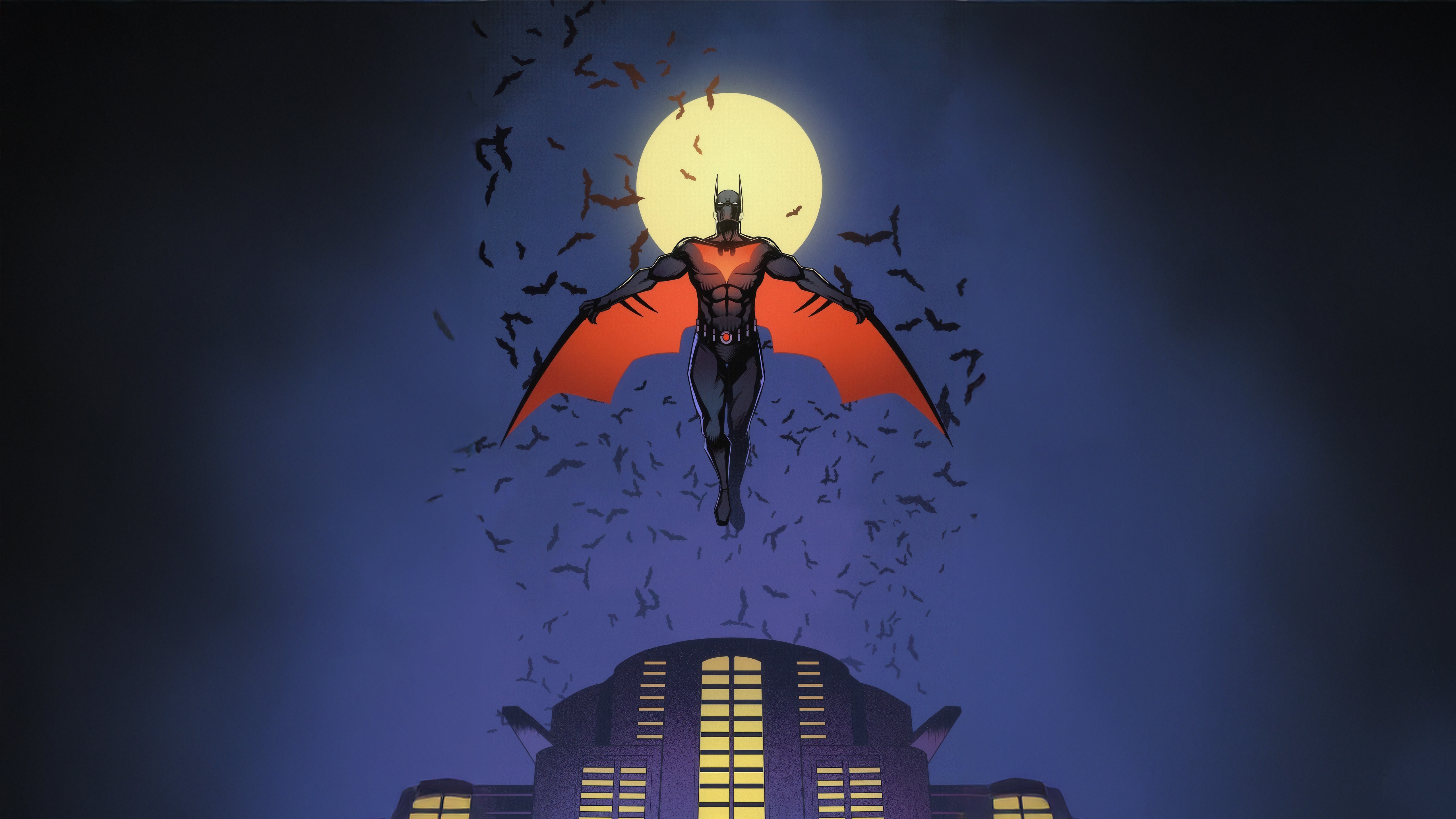 Batman Beyond flying with bats and moon HD Wallpaper