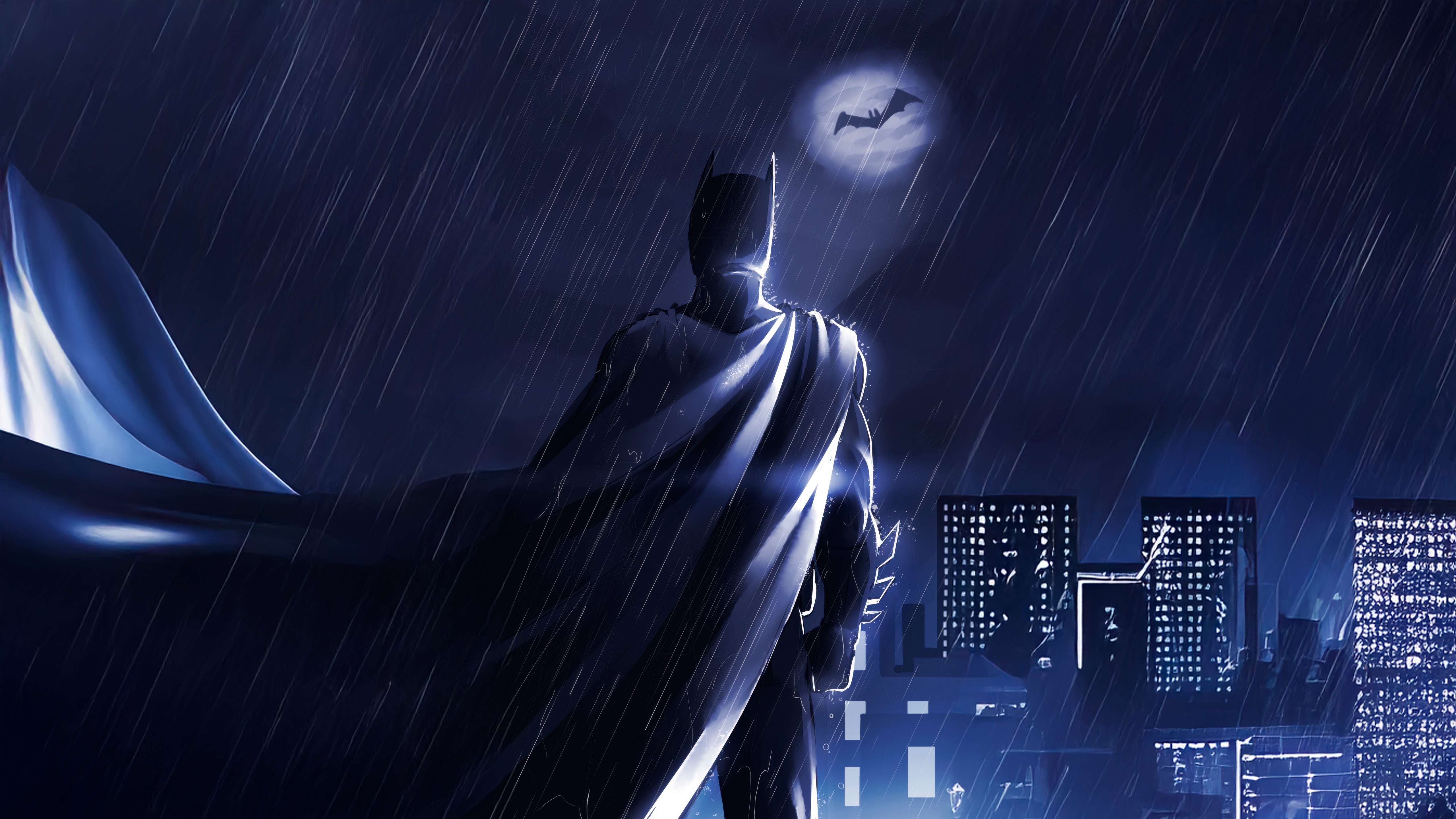 Batman in the Rain Over Gotham City HD Wallpaper