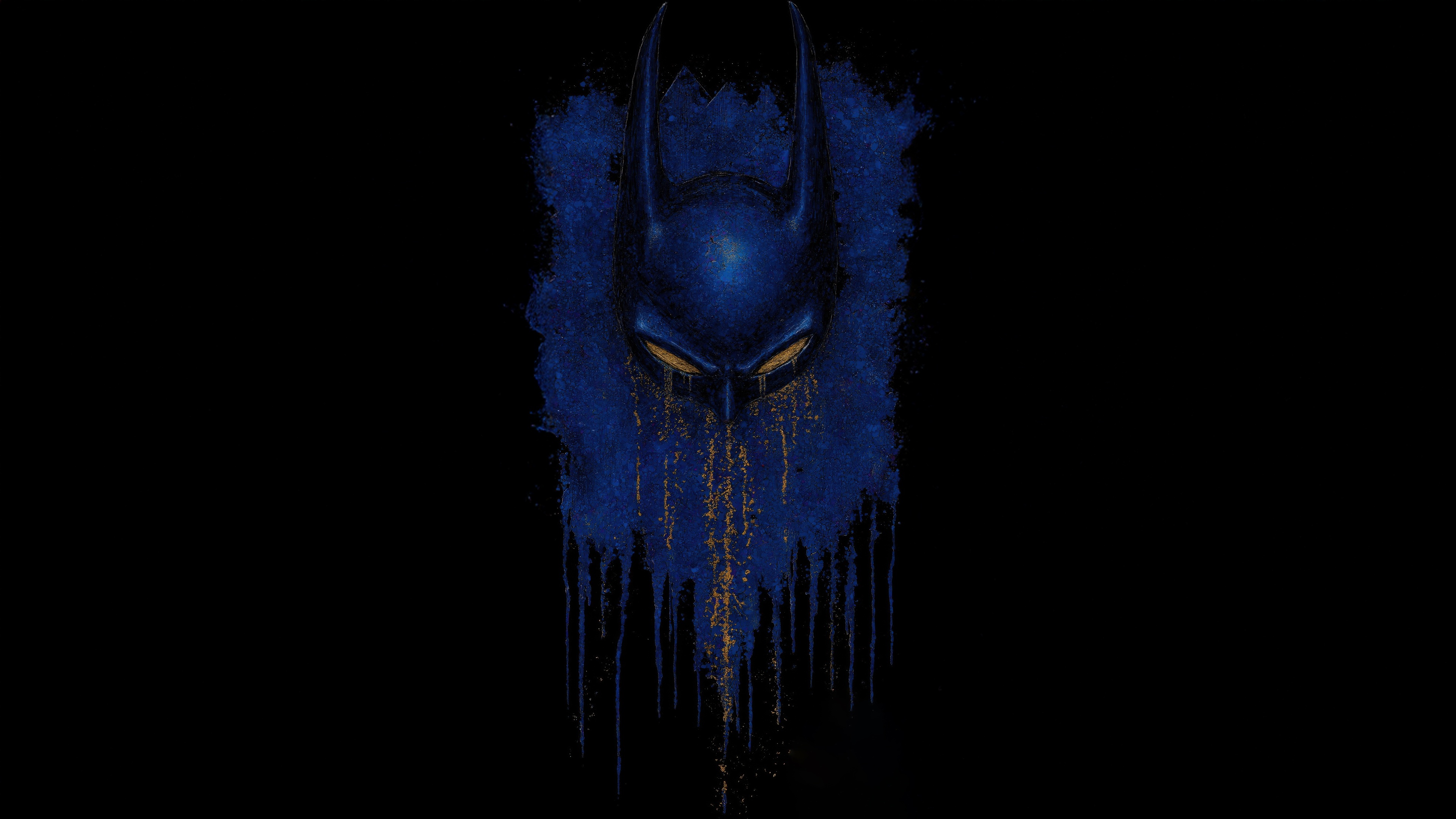 Batman Mask with Blue and Gold Drips HD Wallpaper