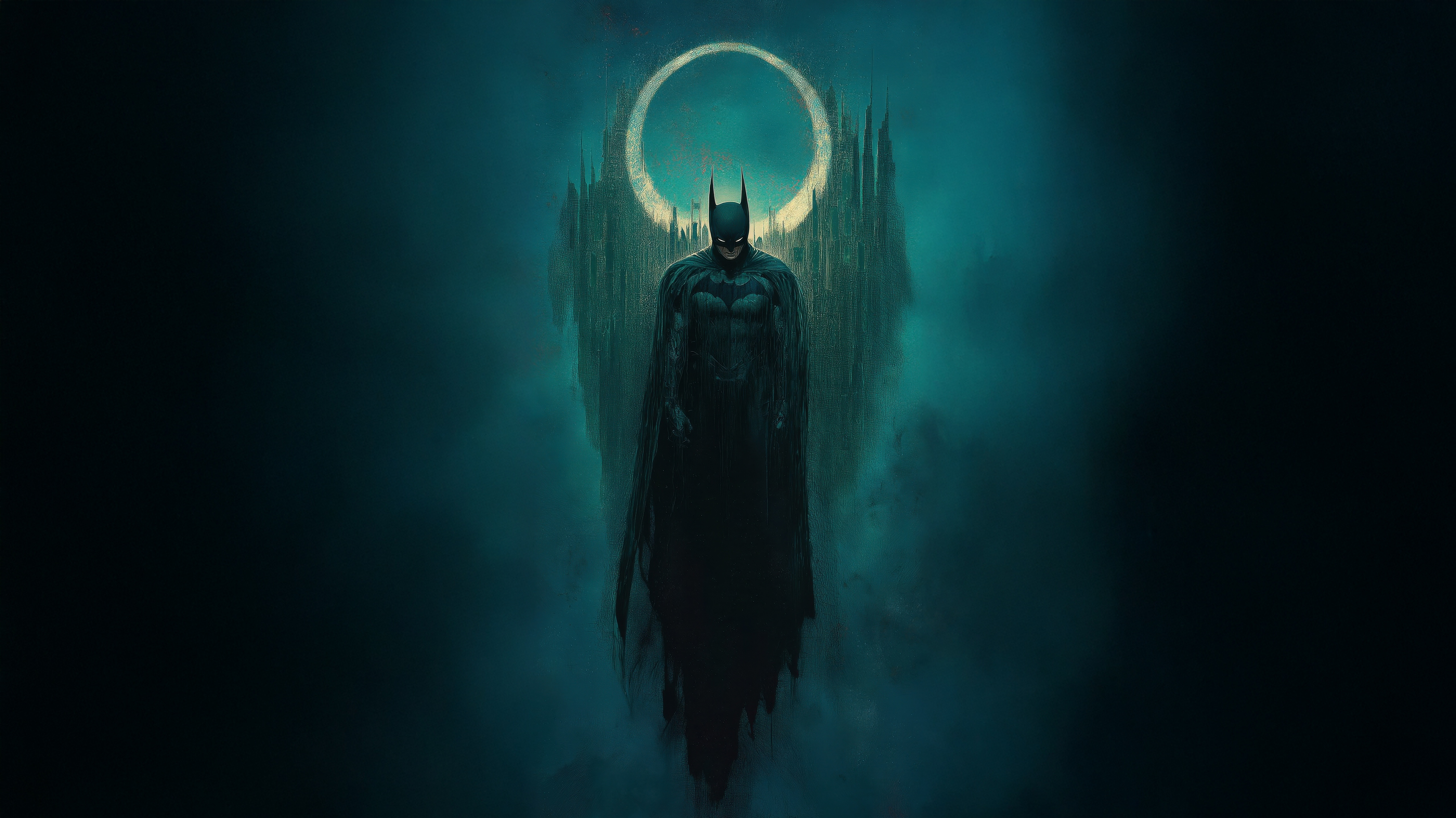 Batman standing in front of a ring and city HD Wallpaper