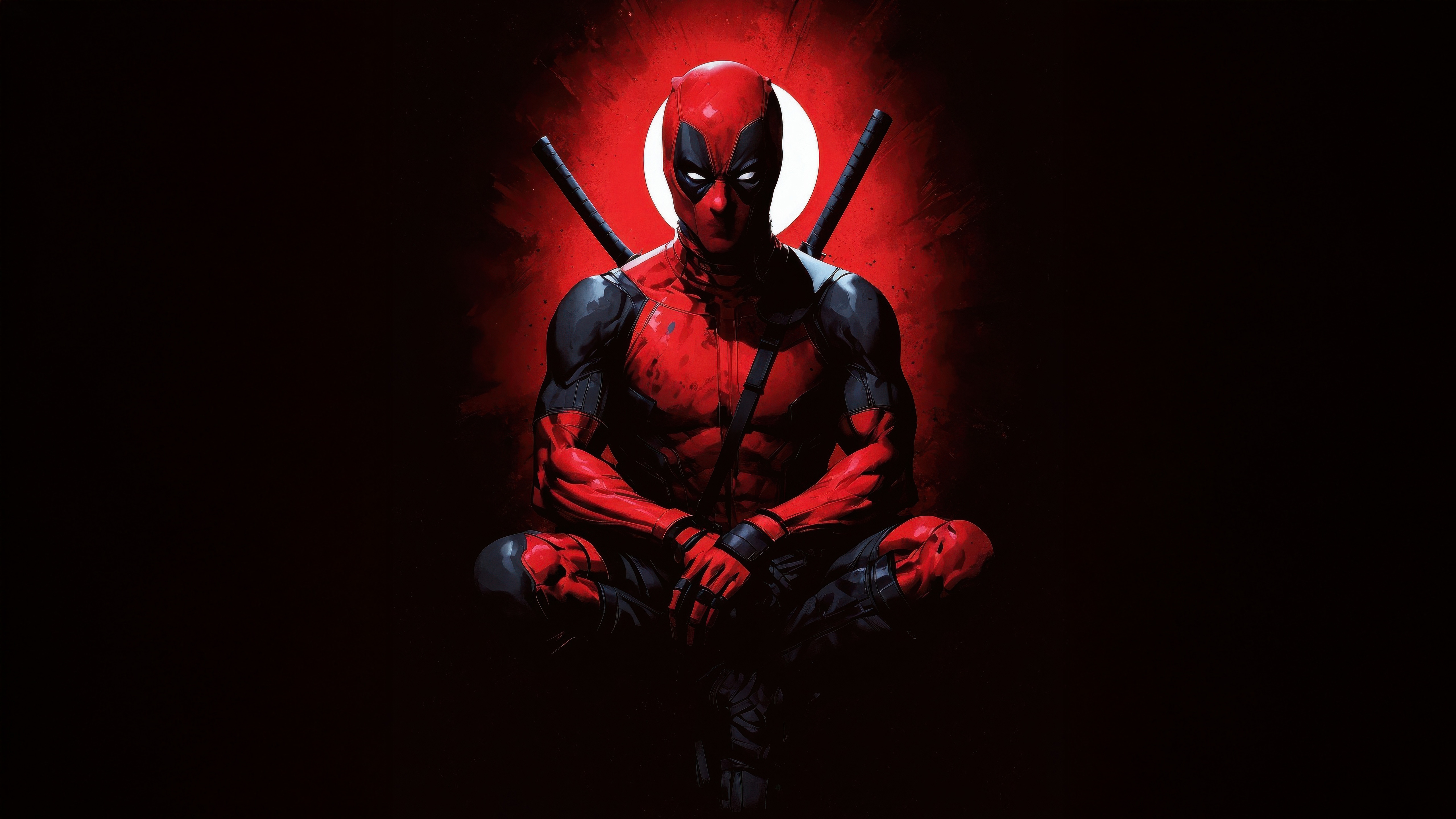 Deadpool sitting in a meditative pose HD Wallpaper