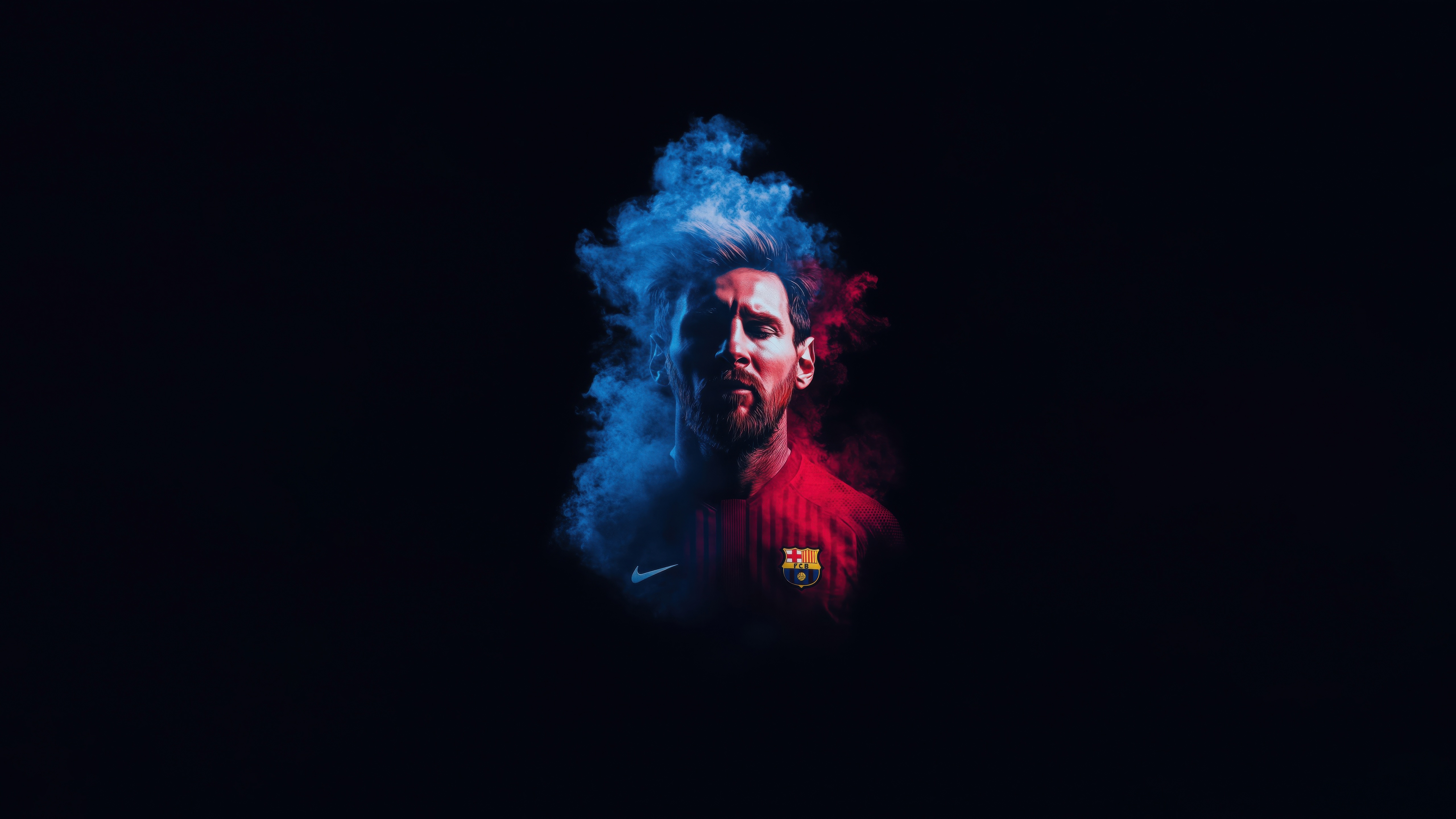 Lionel Messi with Blue and Red Smoke HD Wallpaper