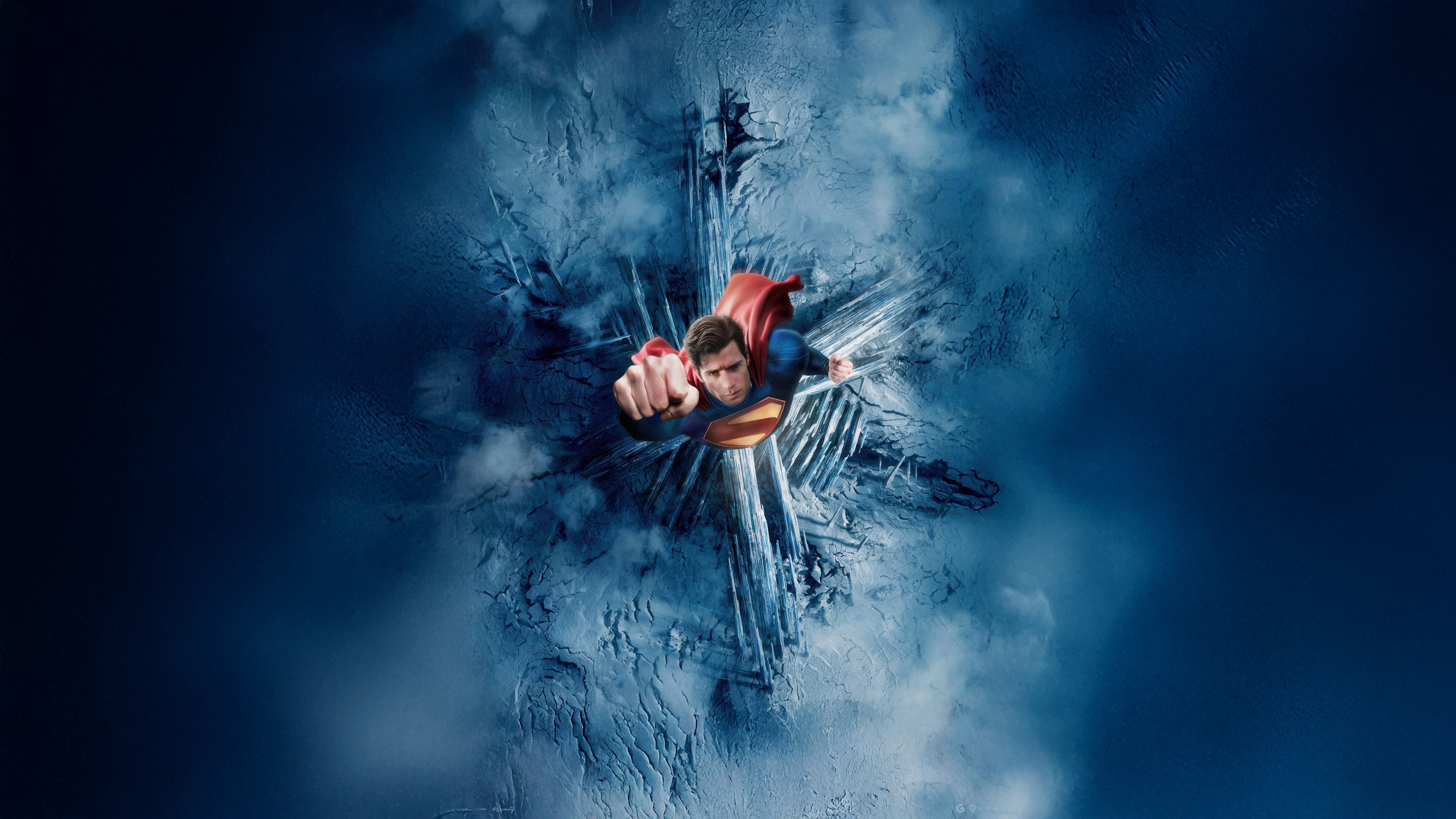 Superman flying through ice formations HD Wallpaper