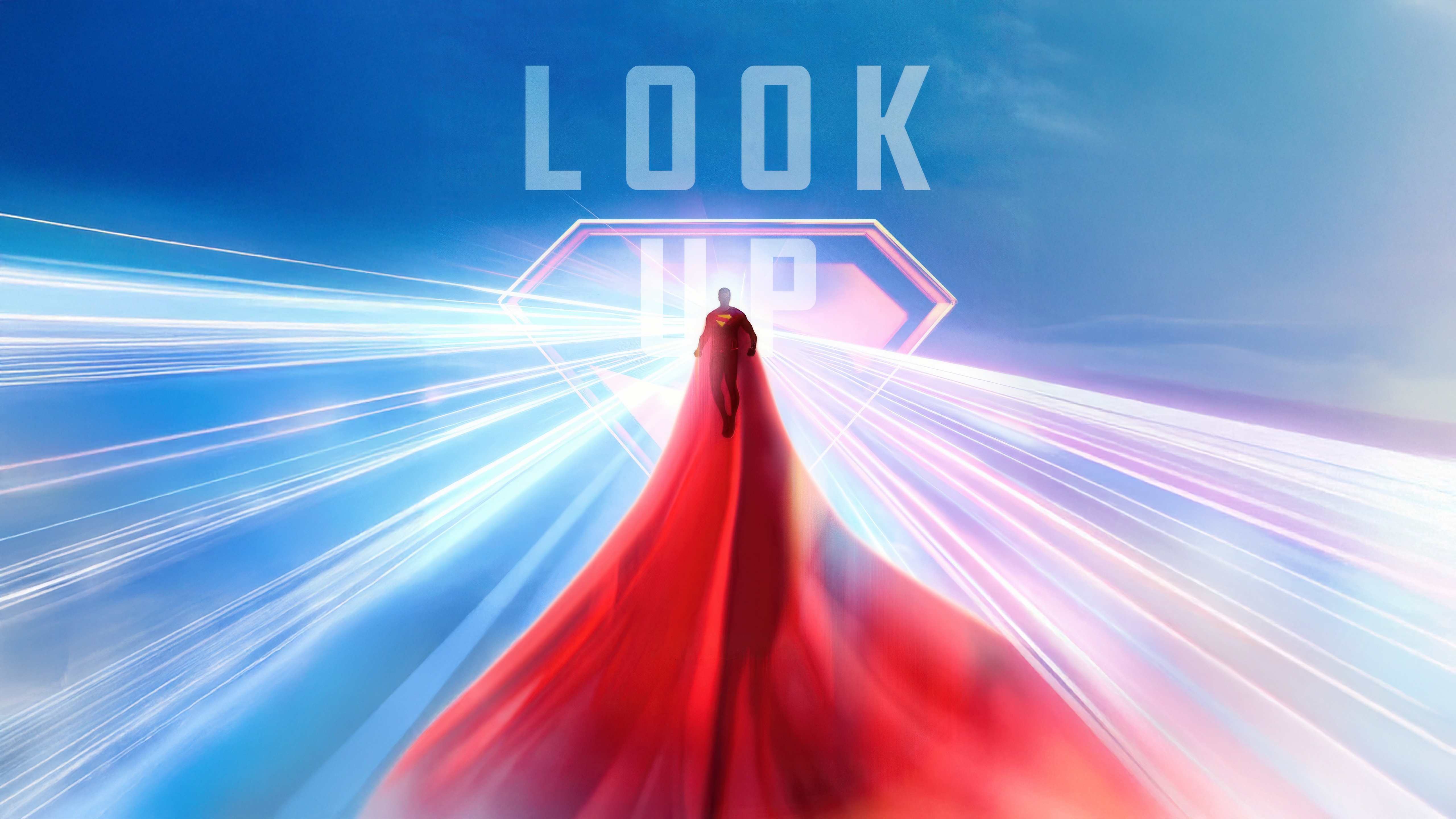 Superman flying towards a diamond-shaped logo HD Wallpaper